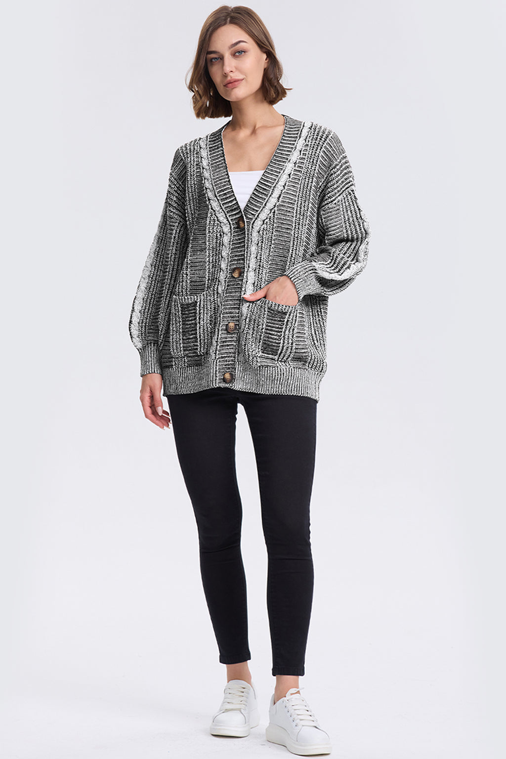 Cakulo Women's Chunky Cable Knit Cardigan