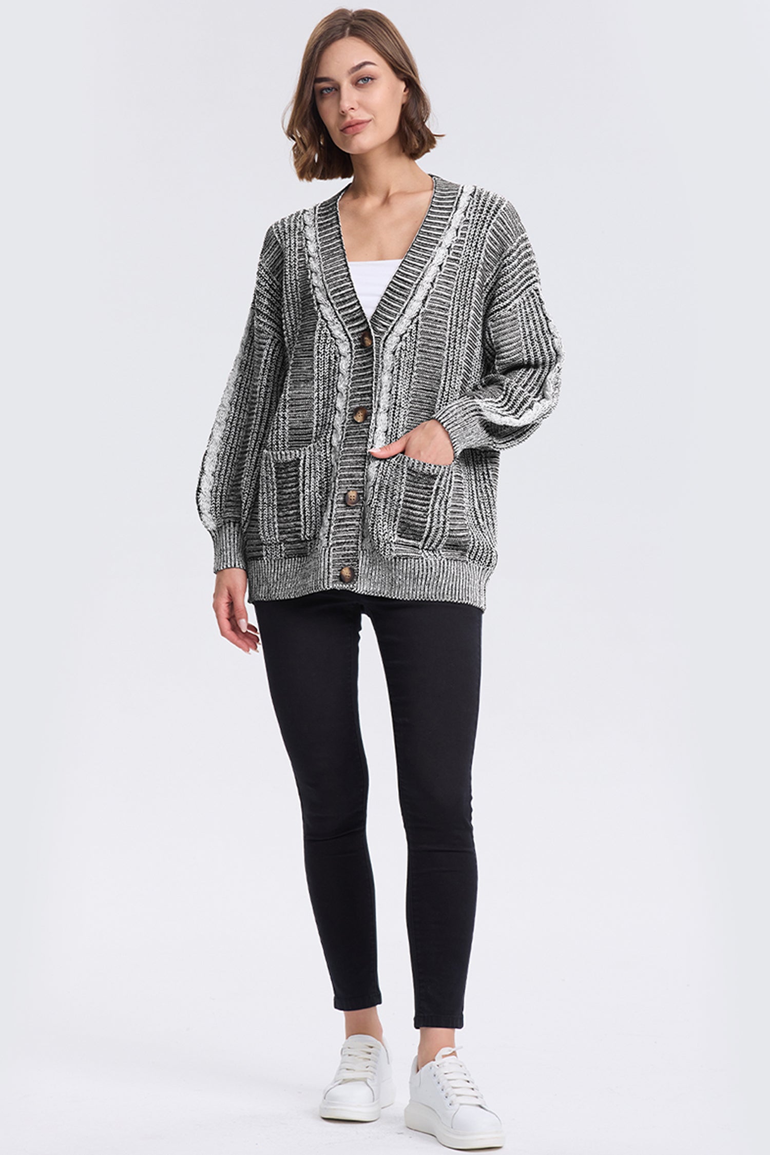 Cakulo Women's Chunky Cable Knit Cardigan