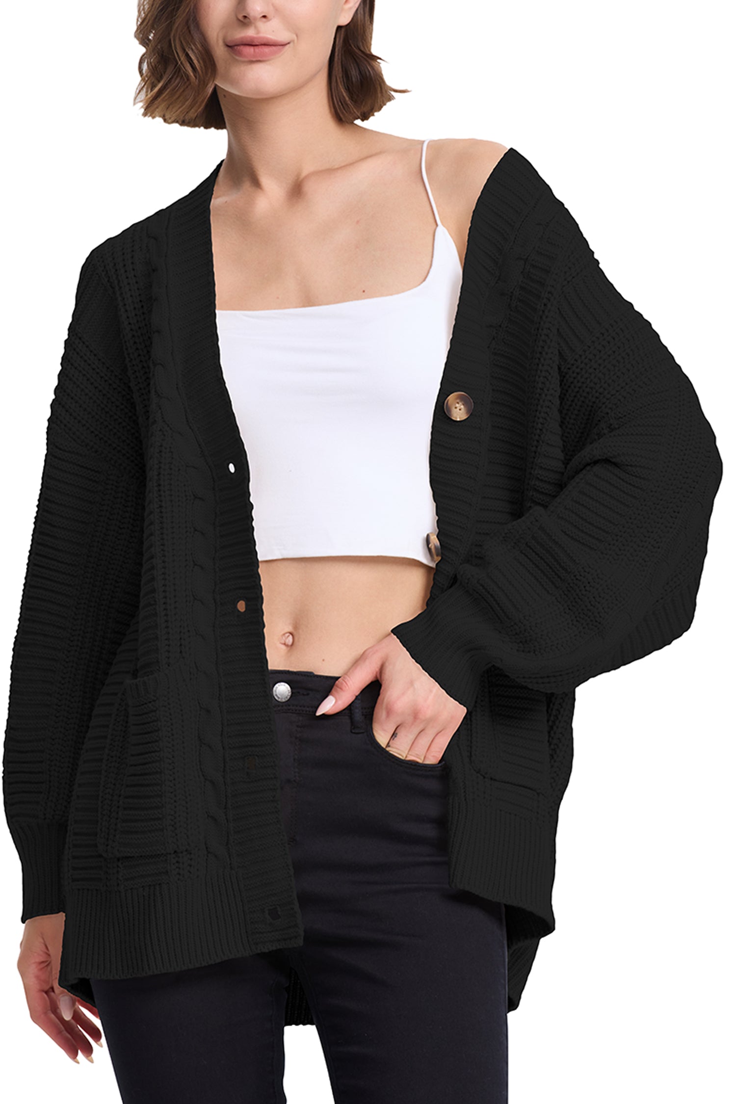 Cakulo Women's Chunky Cable Knit Cardigan
