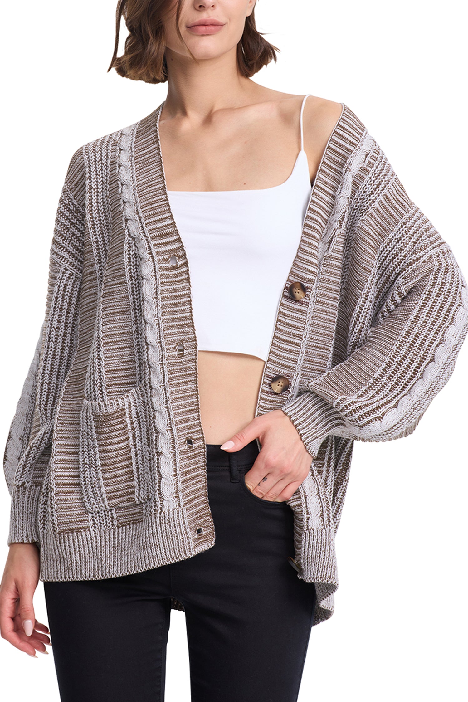 Cakulo Women's Chunky Cable Knit Cardigan