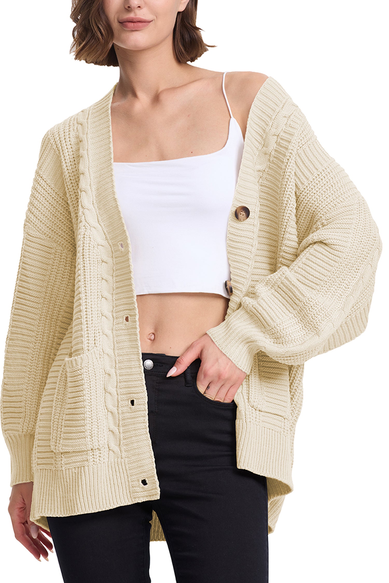 Cakulo Women's Chunky Cable Knit Cardigan