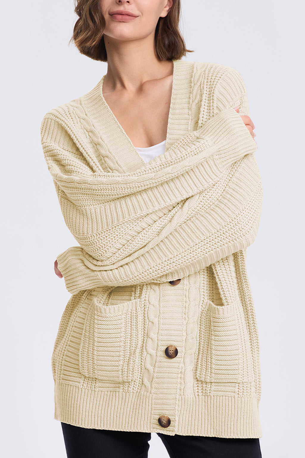 Cakulo Women's Chunky Cable Knit Cardigan