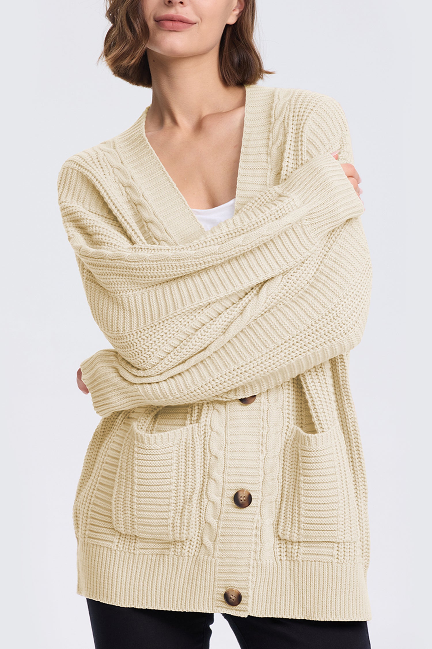 Cakulo Women's Chunky Cable Knit Cardigan