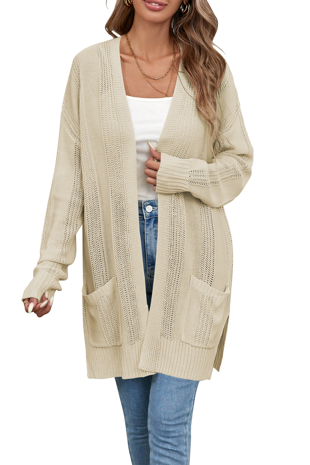 Cakulo Women's Long Hollow-Out Crochet Oversized Cardigan Sweater