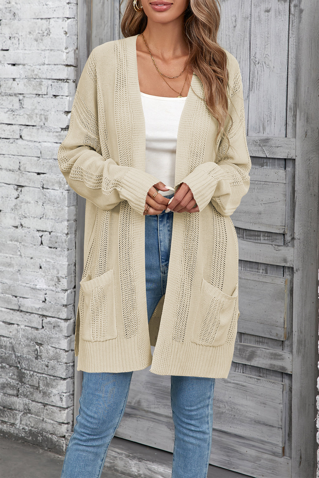 Cakulo Women's Long Hollow-Out Crochet Oversized Cardigan Sweater