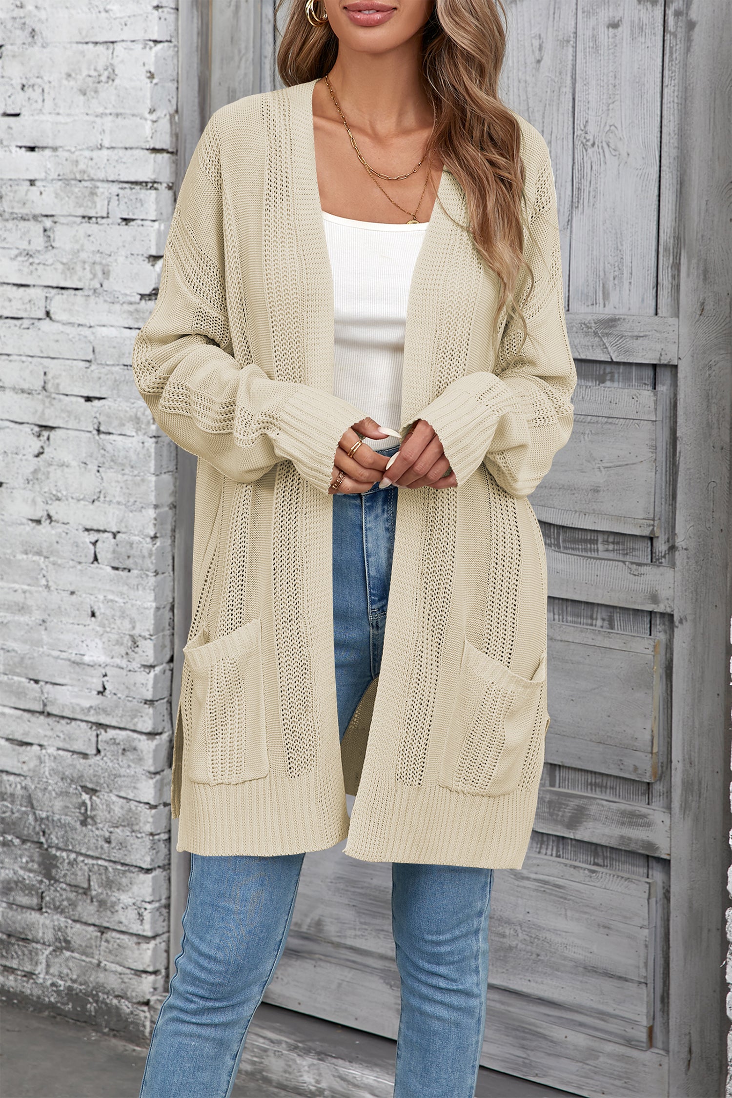 Cakulo Women's Long Hollow-Out Crochet Oversized Cardigan Sweater