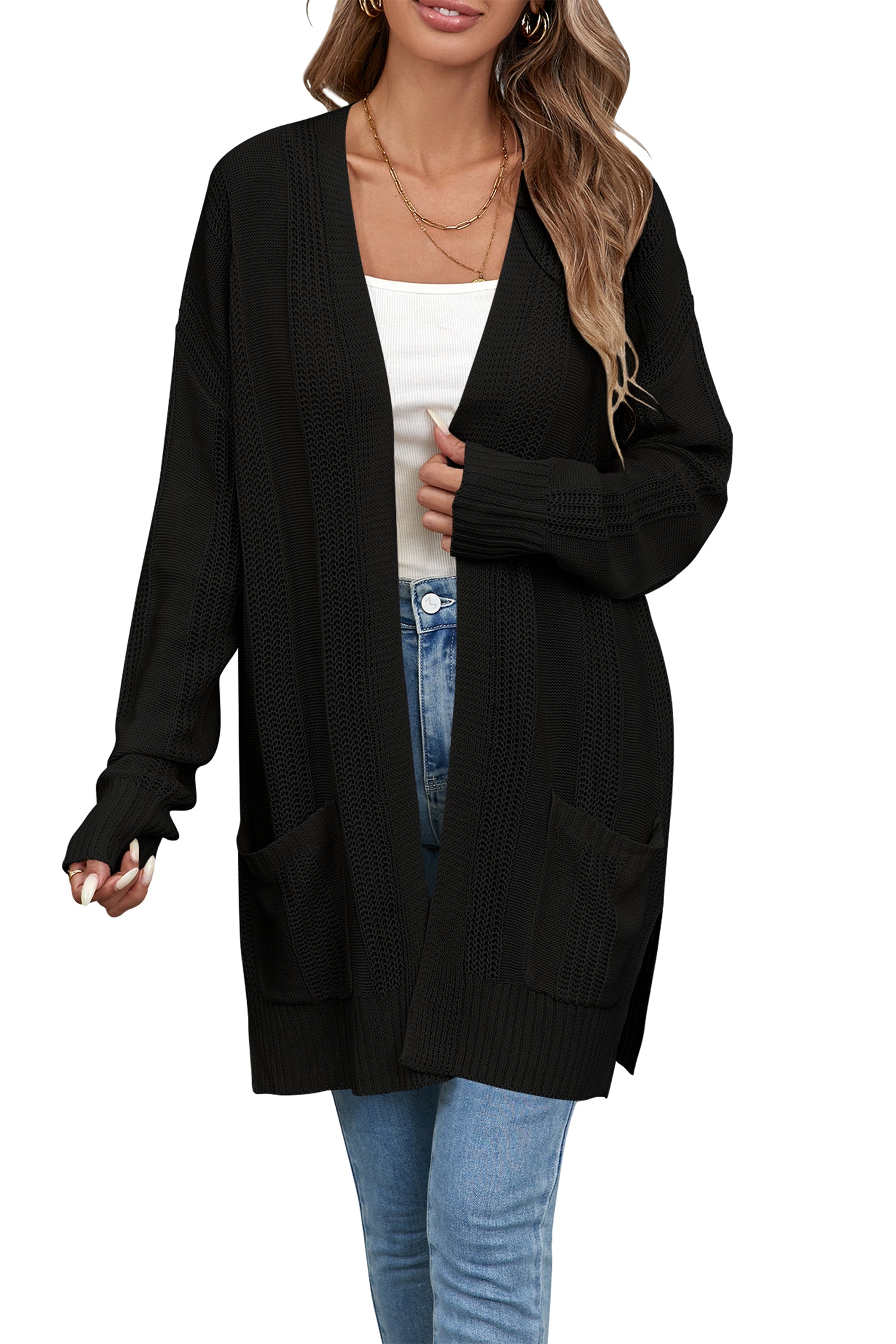 Cakulo Women's Long Hollow-Out Crochet Oversized Cardigan Sweater