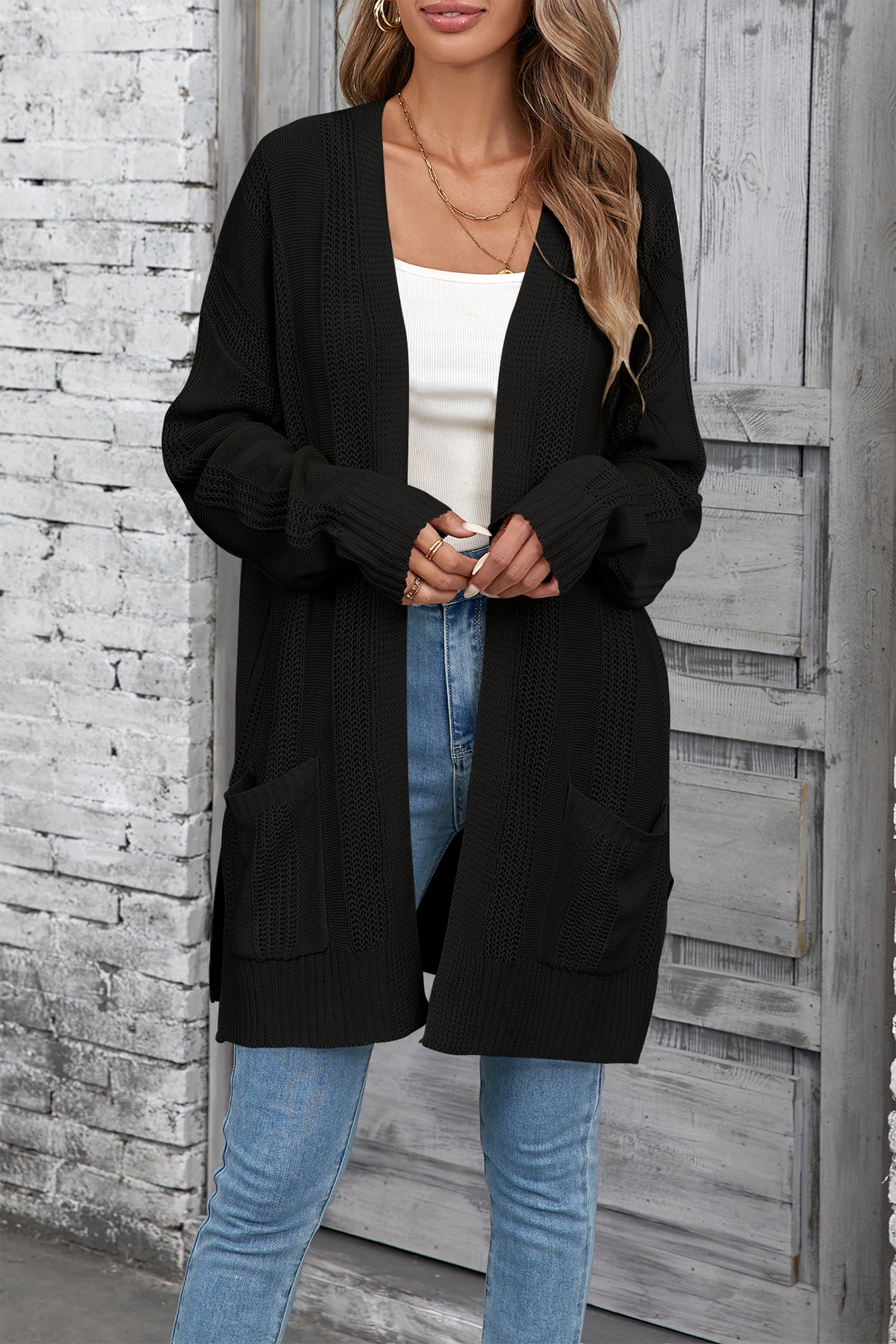 Cakulo Women's Long Hollow-Out Crochet Oversized Cardigan Sweater