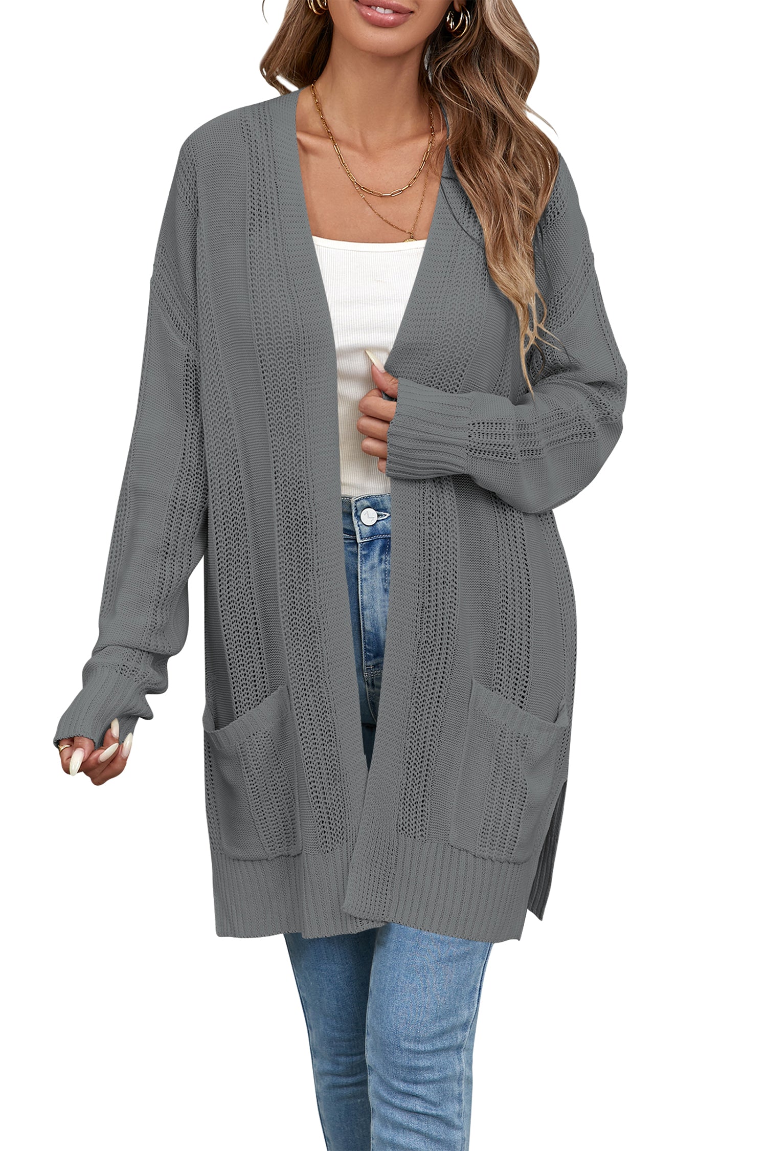 Cakulo Women's Long Hollow-Out Crochet Oversized Cardigan Sweater