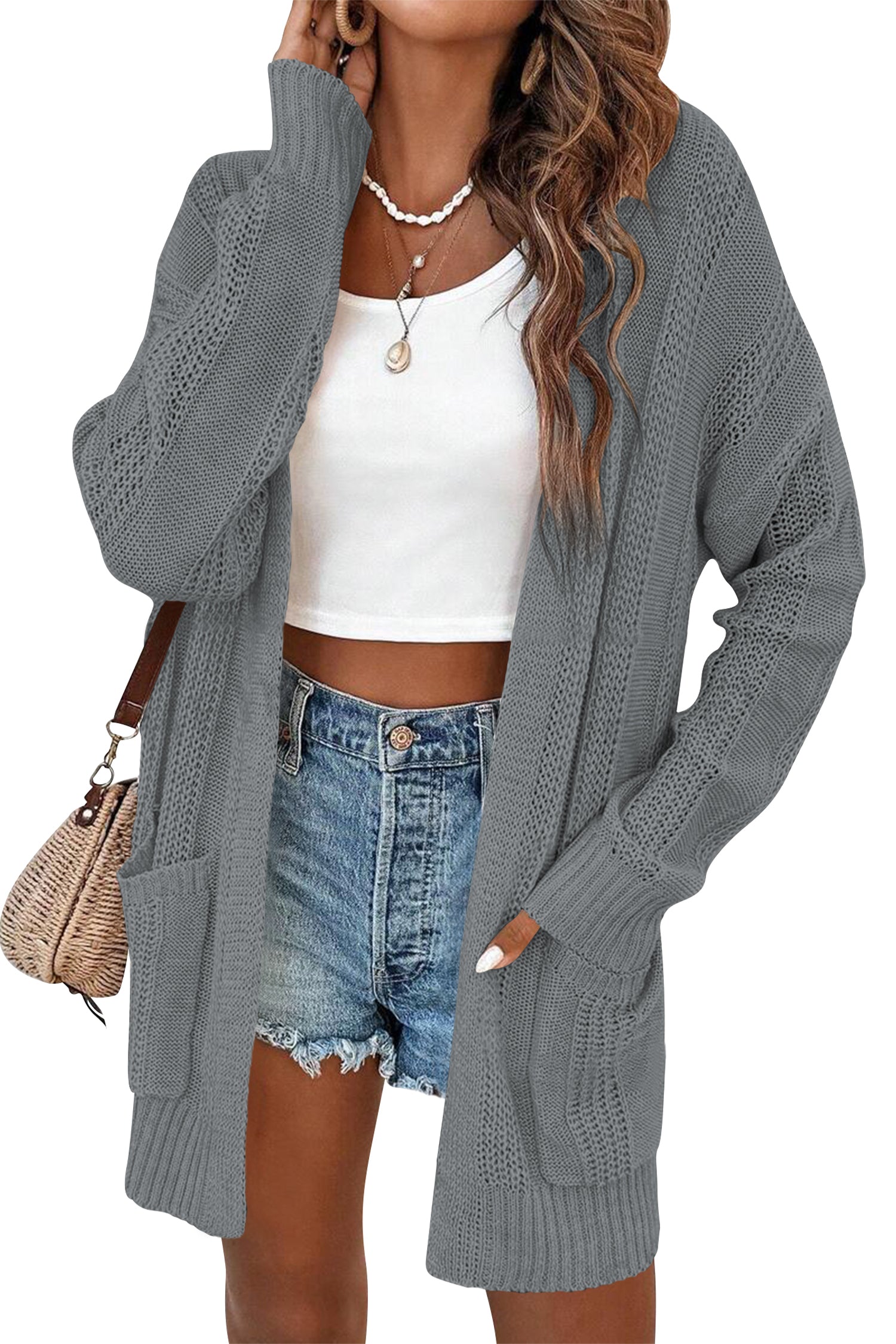 Cakulo Women's Long Hollow-Out Crochet Oversized Cardigan Sweater