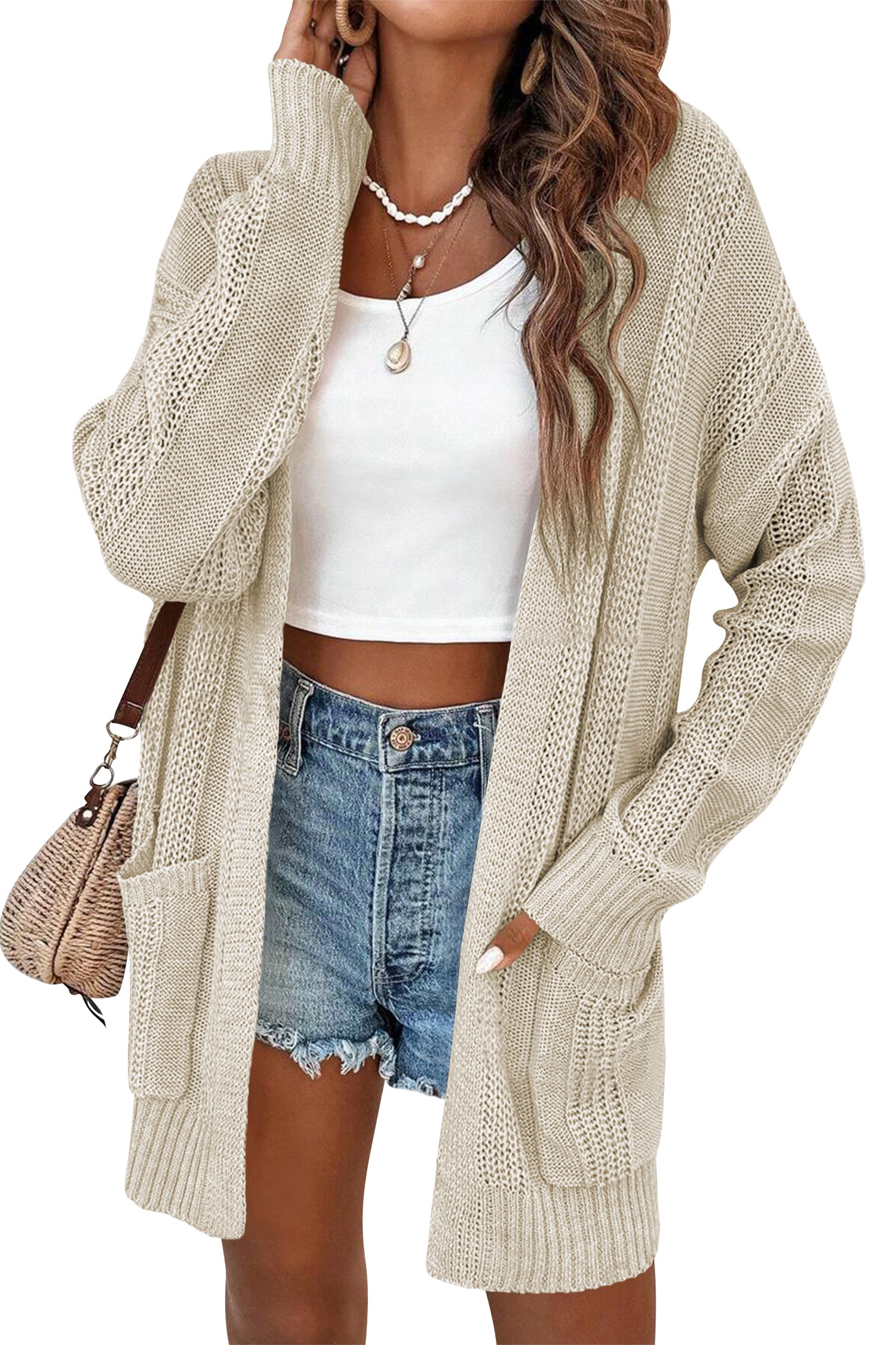 Cakulo Women's Long Hollow-Out Crochet Oversized Cardigan Sweater