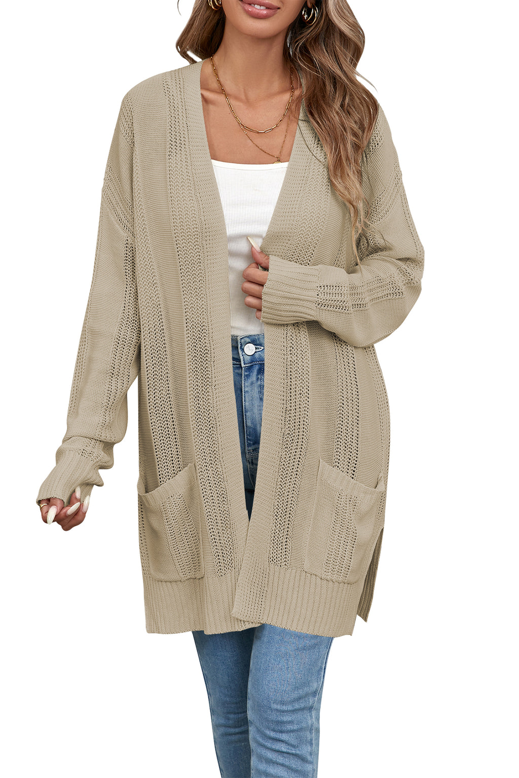 Cakulo Women's Long Hollow-Out Crochet Oversized Cardigan Sweater