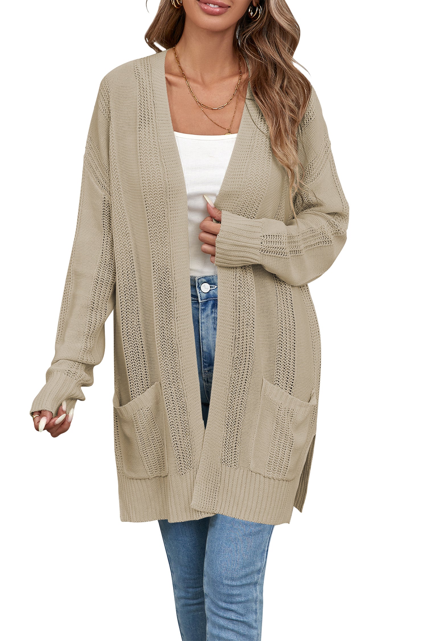 Cakulo Women's Long Hollow-Out Crochet Oversized Cardigan Sweater
