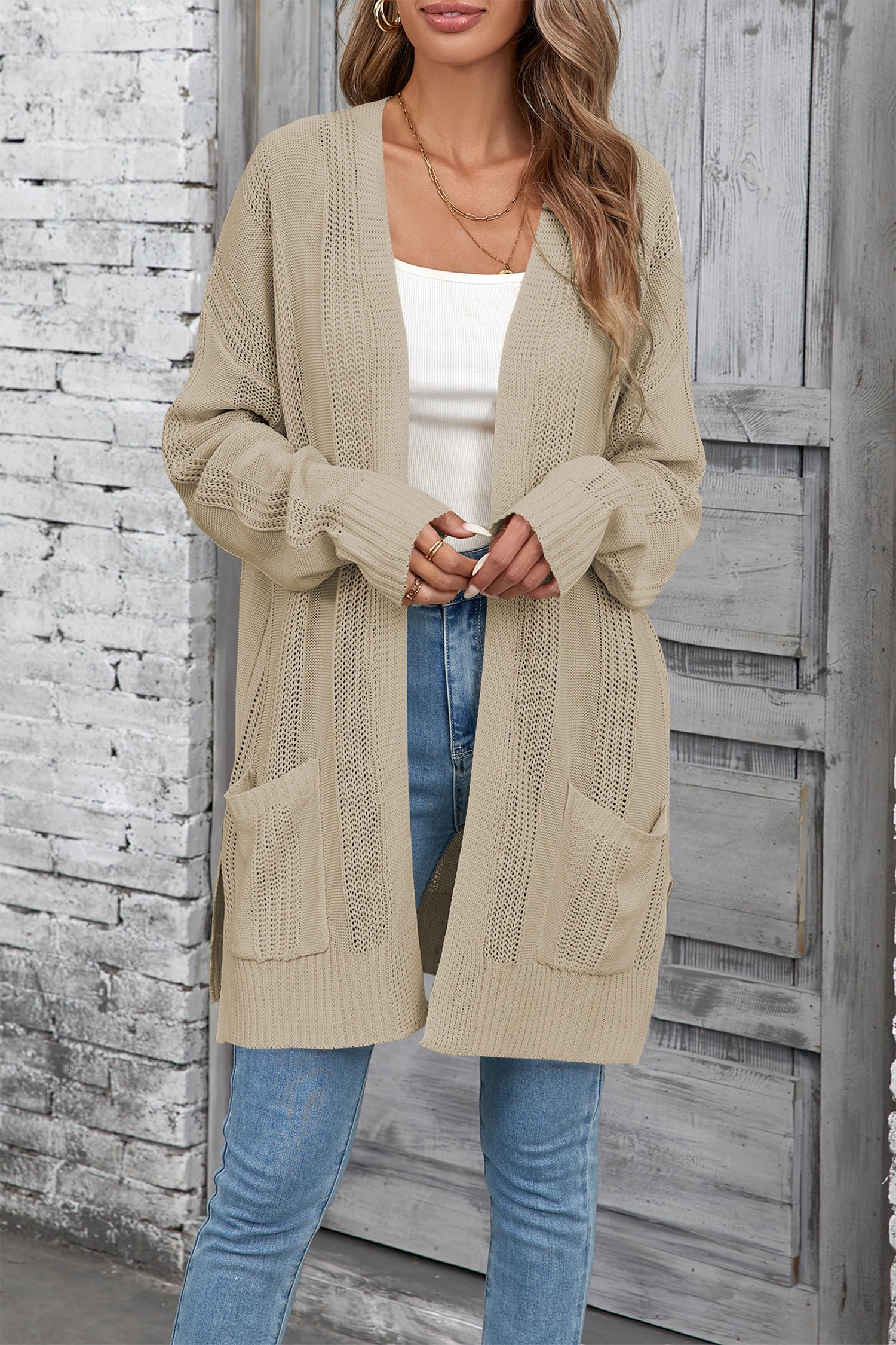 Cakulo Women's Long Hollow-Out Crochet Oversized Cardigan Sweater