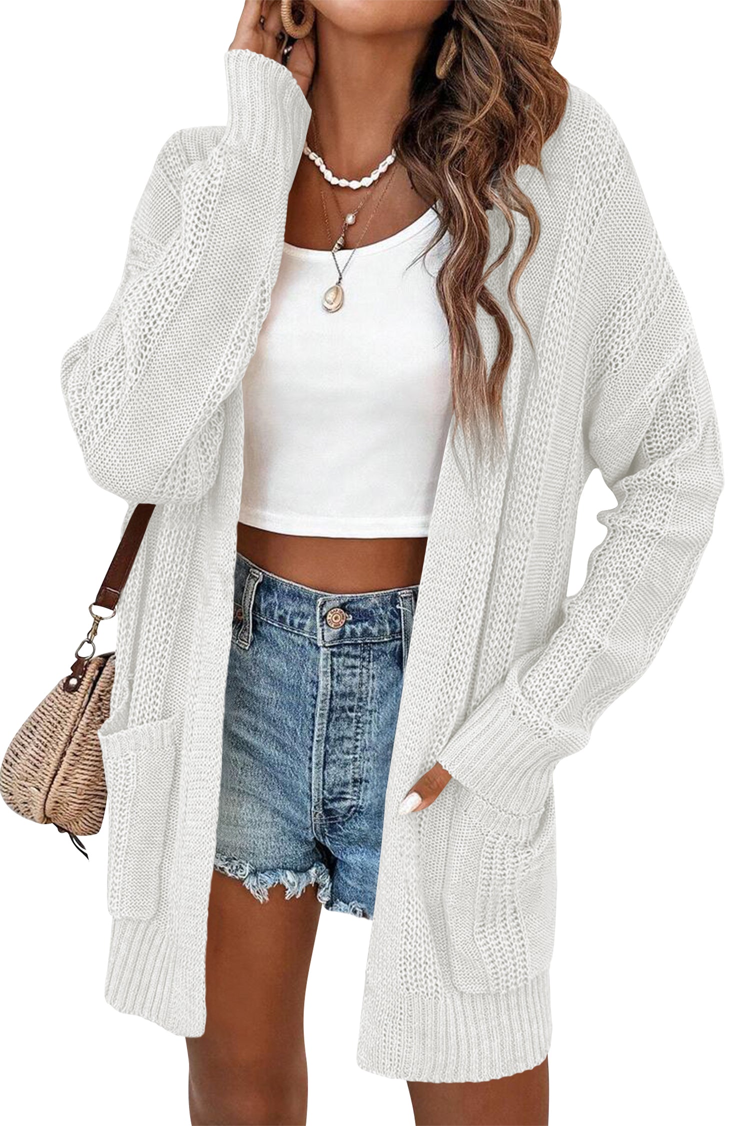 Cakulo Women's Long Hollow-Out Crochet Oversized Cardigan Sweater