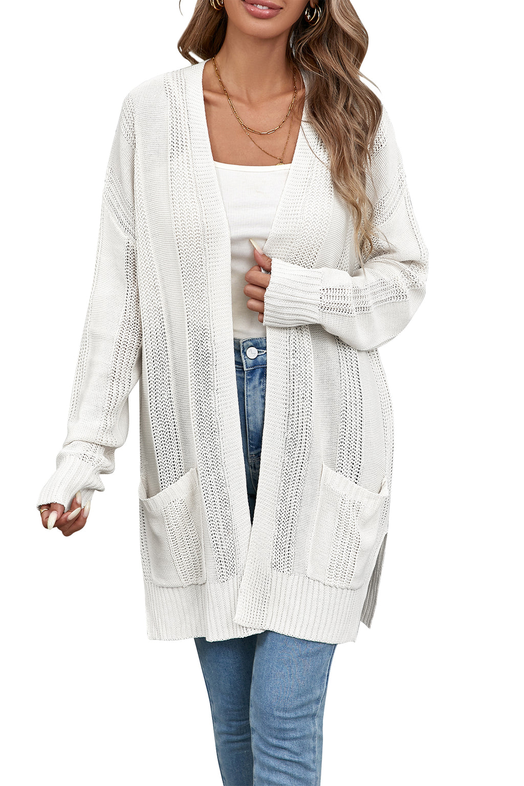 Cakulo Women's Long Hollow-Out Crochet Oversized Cardigan Sweater