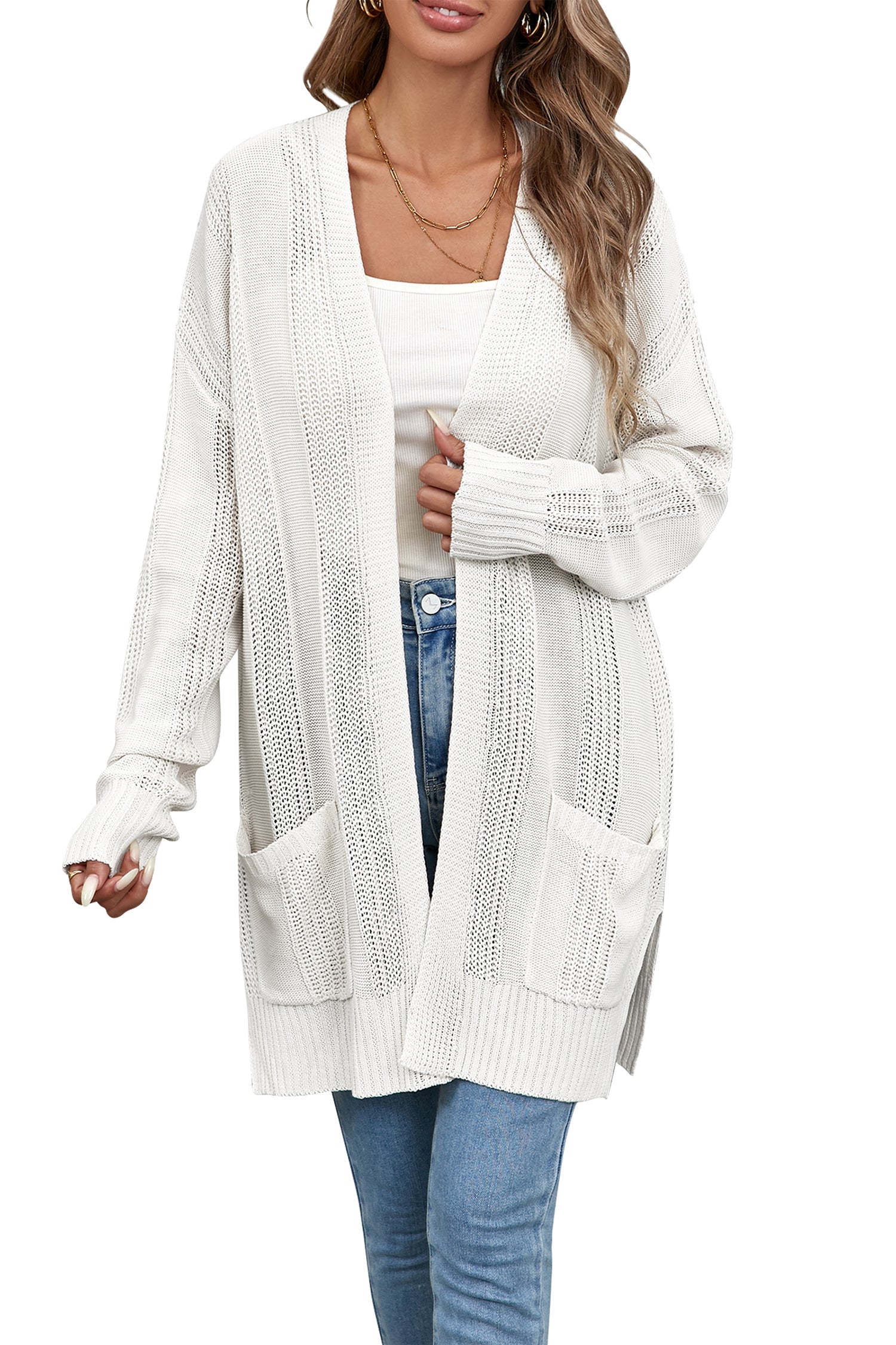 Cakulo Women's Long Hollow-Out Crochet Oversized Cardigan Sweater