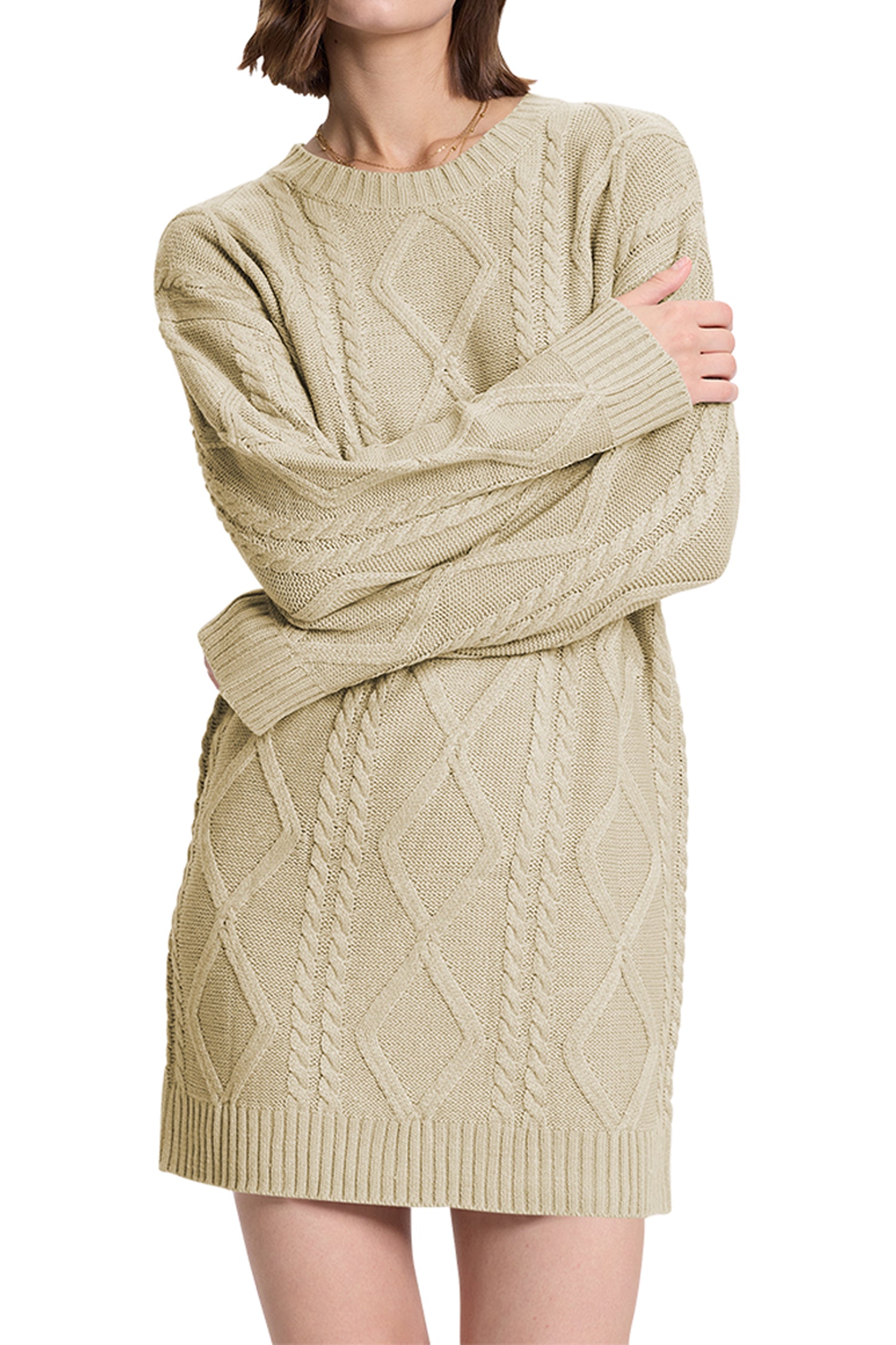 Cakulo Women's Oversized Cable Knit Sweater Dress