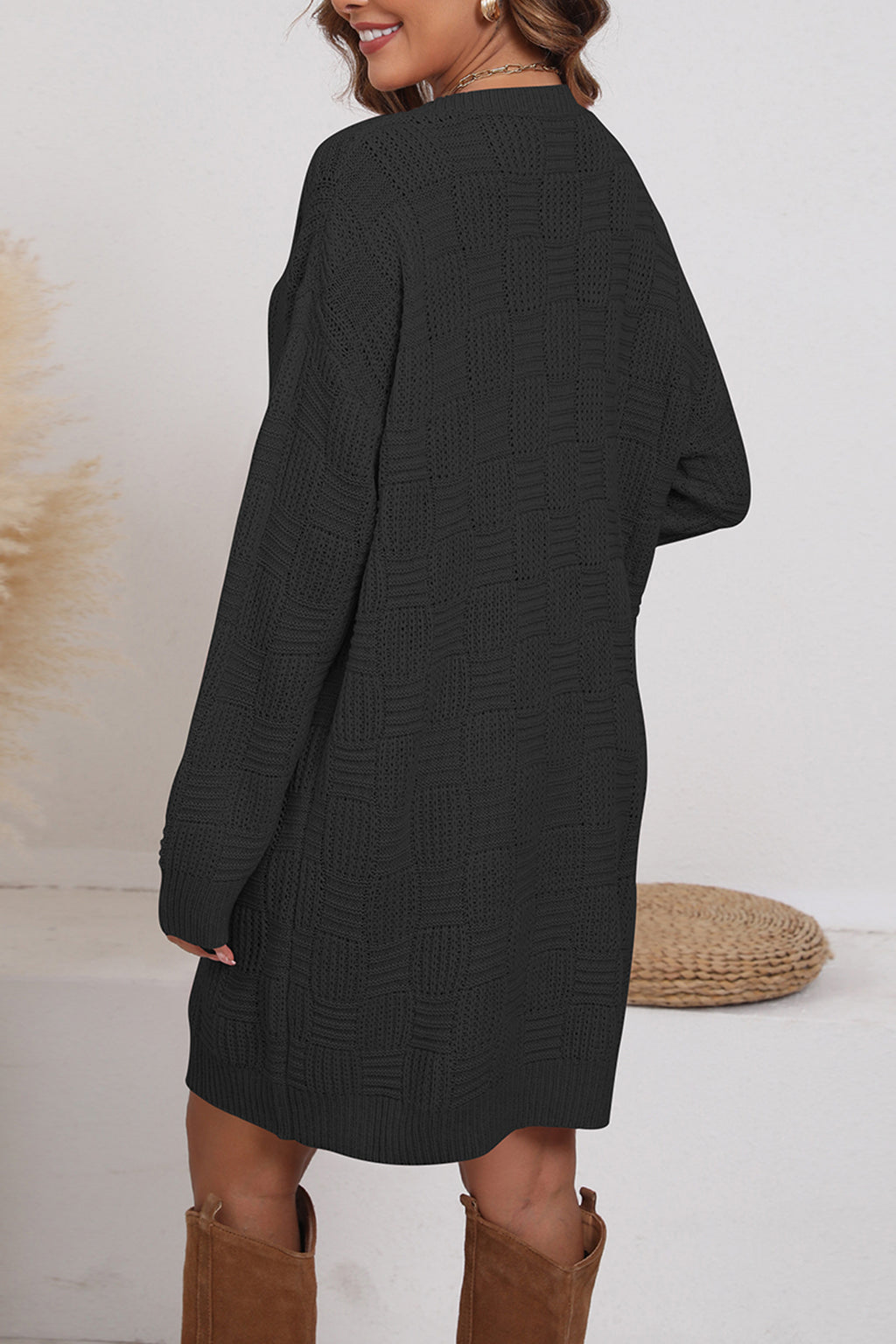 Cakulo Women's Oversized Checkered Sweater Dress