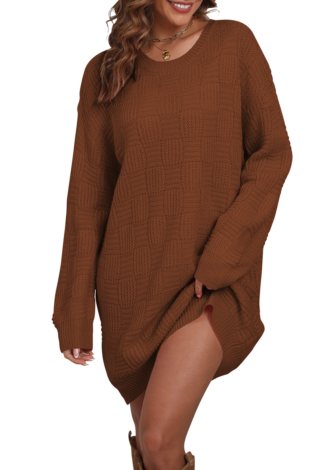 Cakulo Women's Oversized Checkered Sweater Dress
