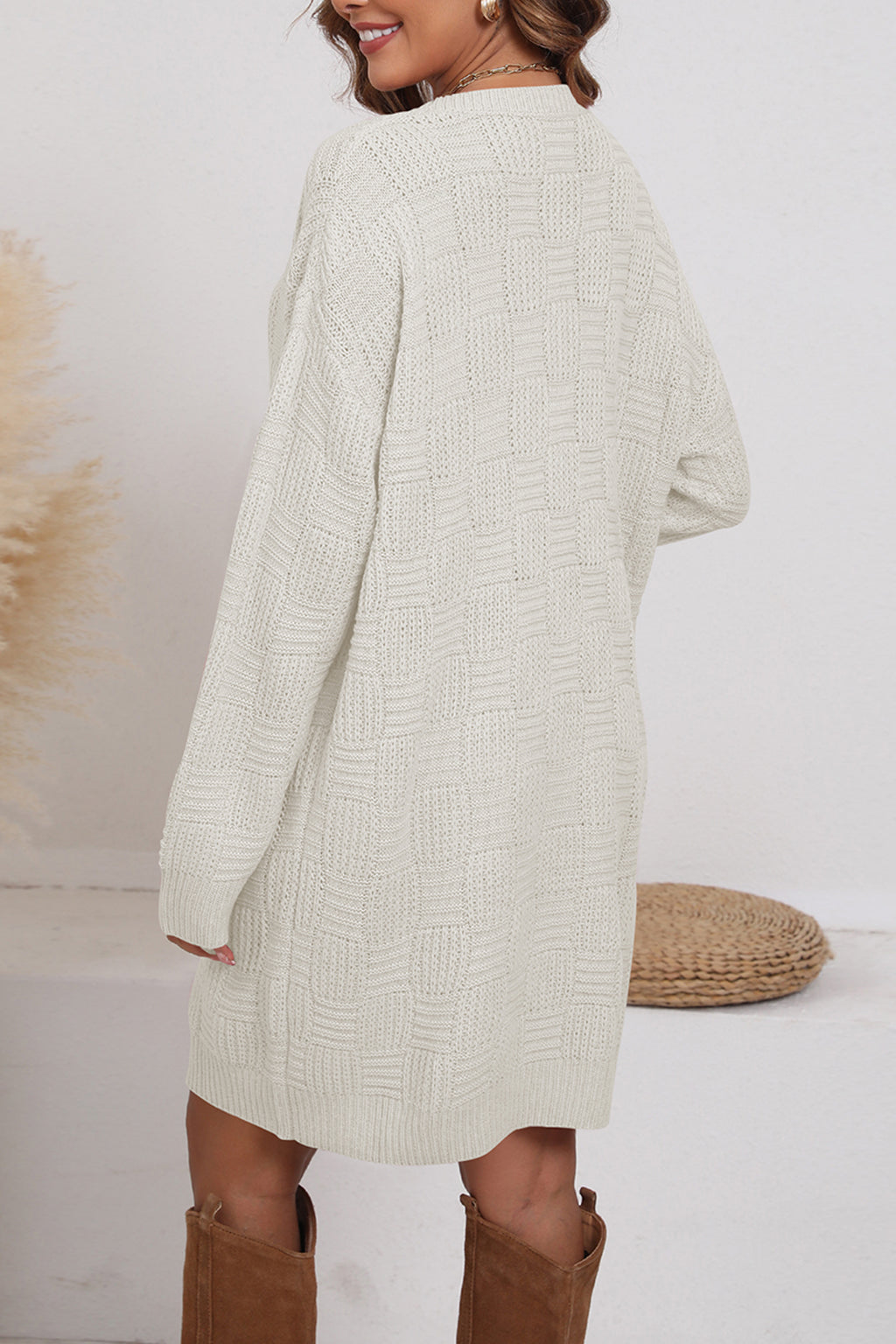 Cakulo Women's Oversized Checkered Sweater Dress