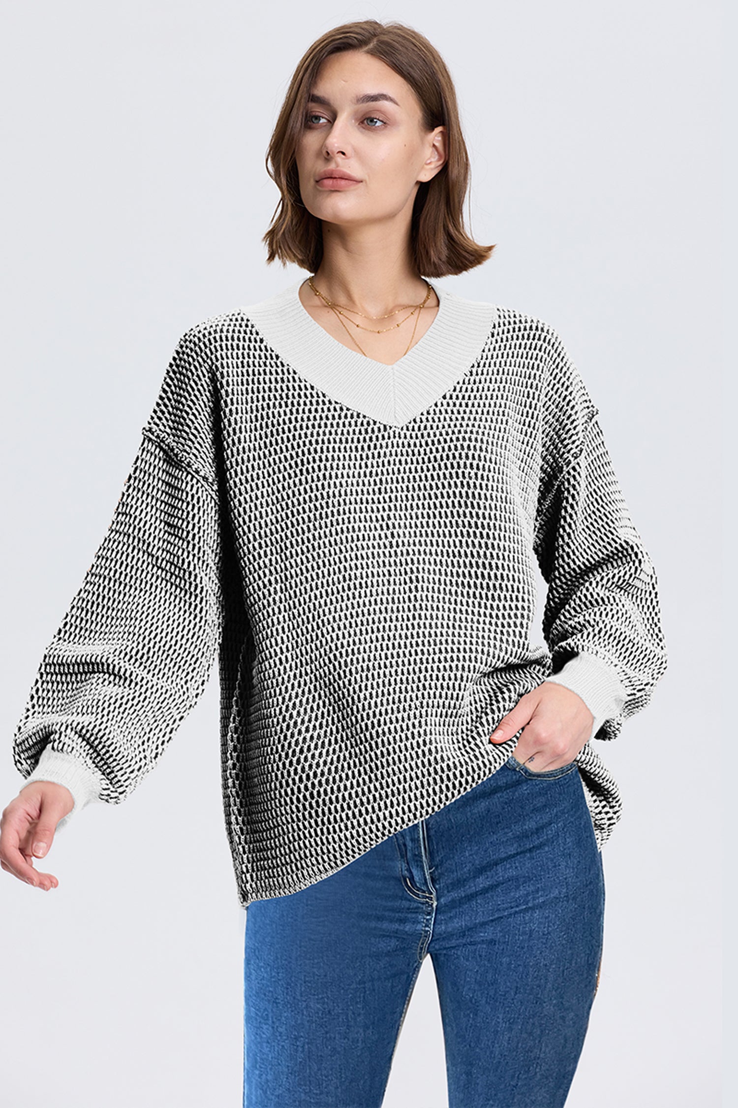 Cakulo Women's Oversized V-Neck Fall Sweater