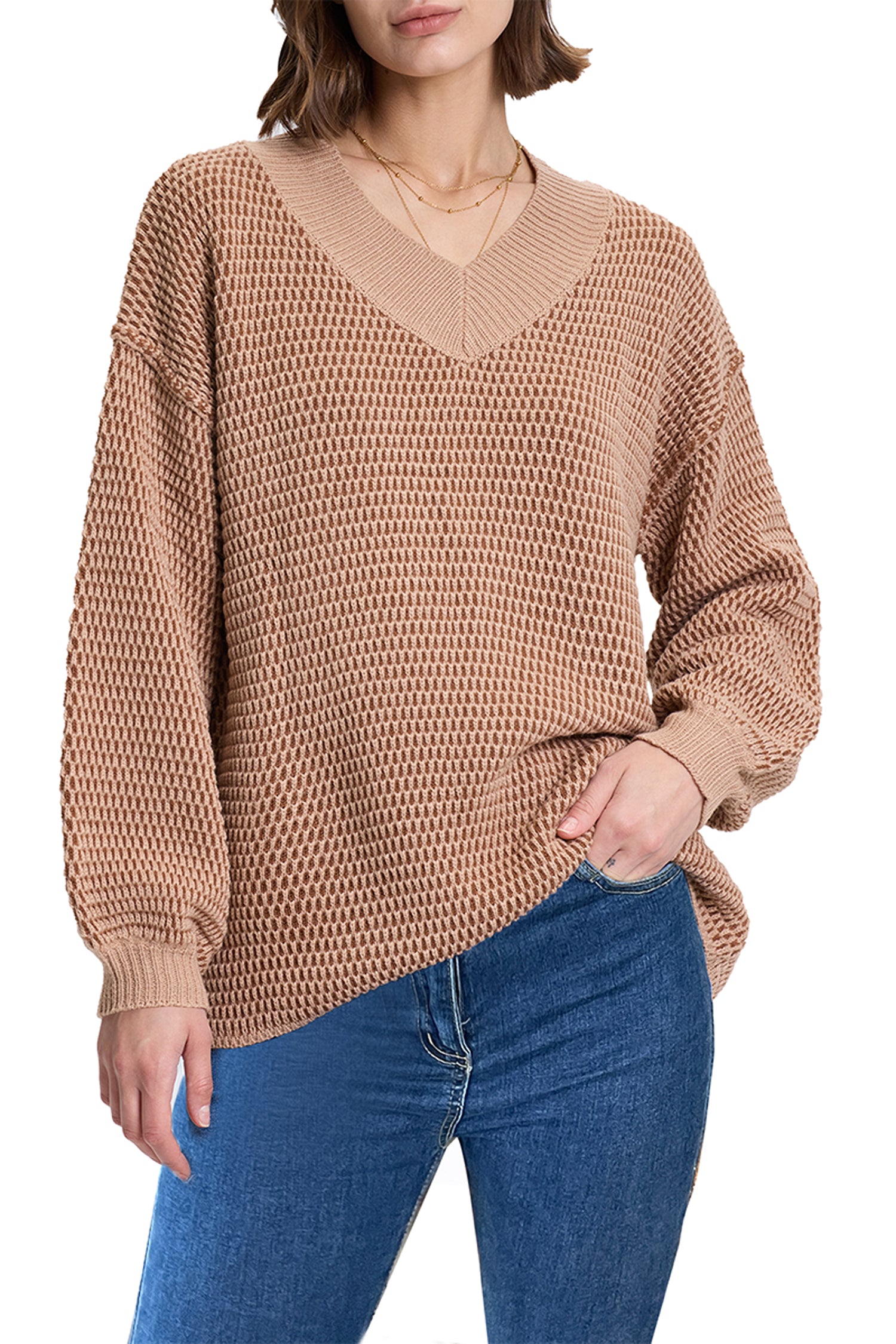 Cakulo Women's Oversized V-Neck Fall Sweater