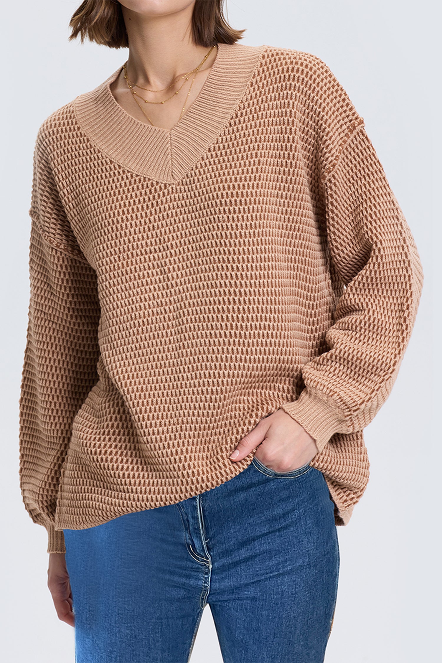 Cakulo Women's Oversized V-Neck Fall Sweater