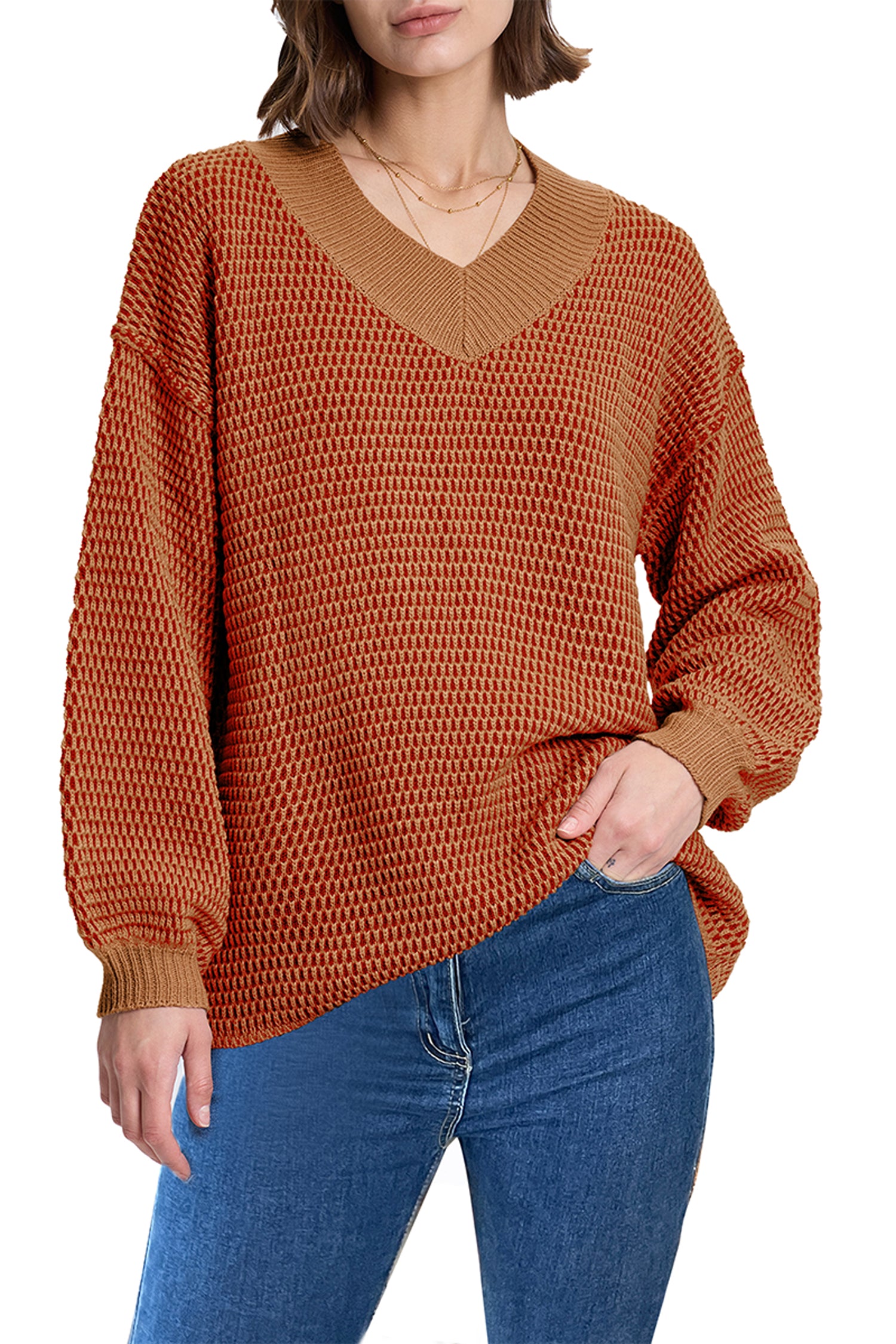 Cakulo Women's Oversized V-Neck Fall Sweater