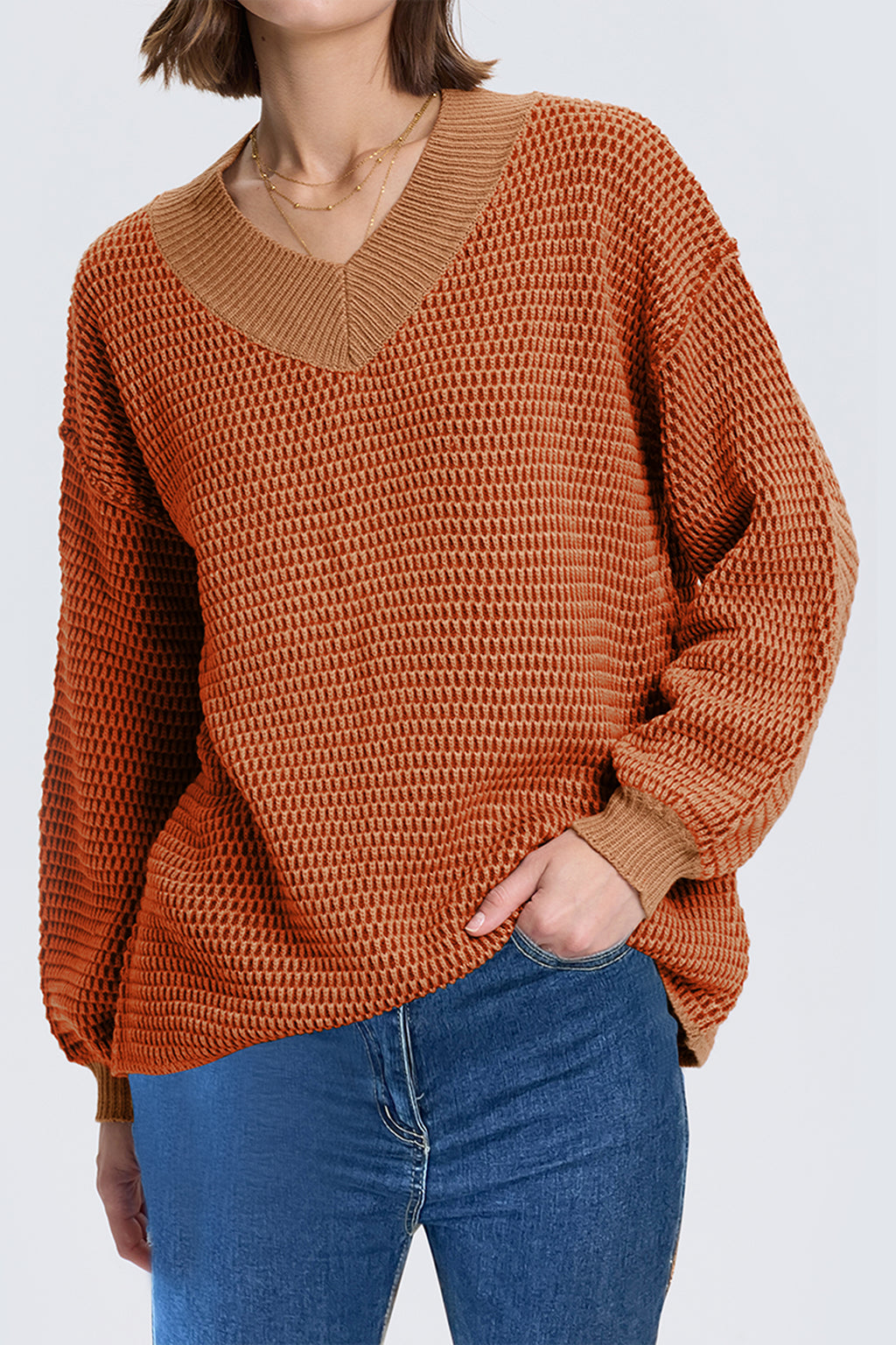 Cakulo Women's Oversized V-Neck Fall Sweater