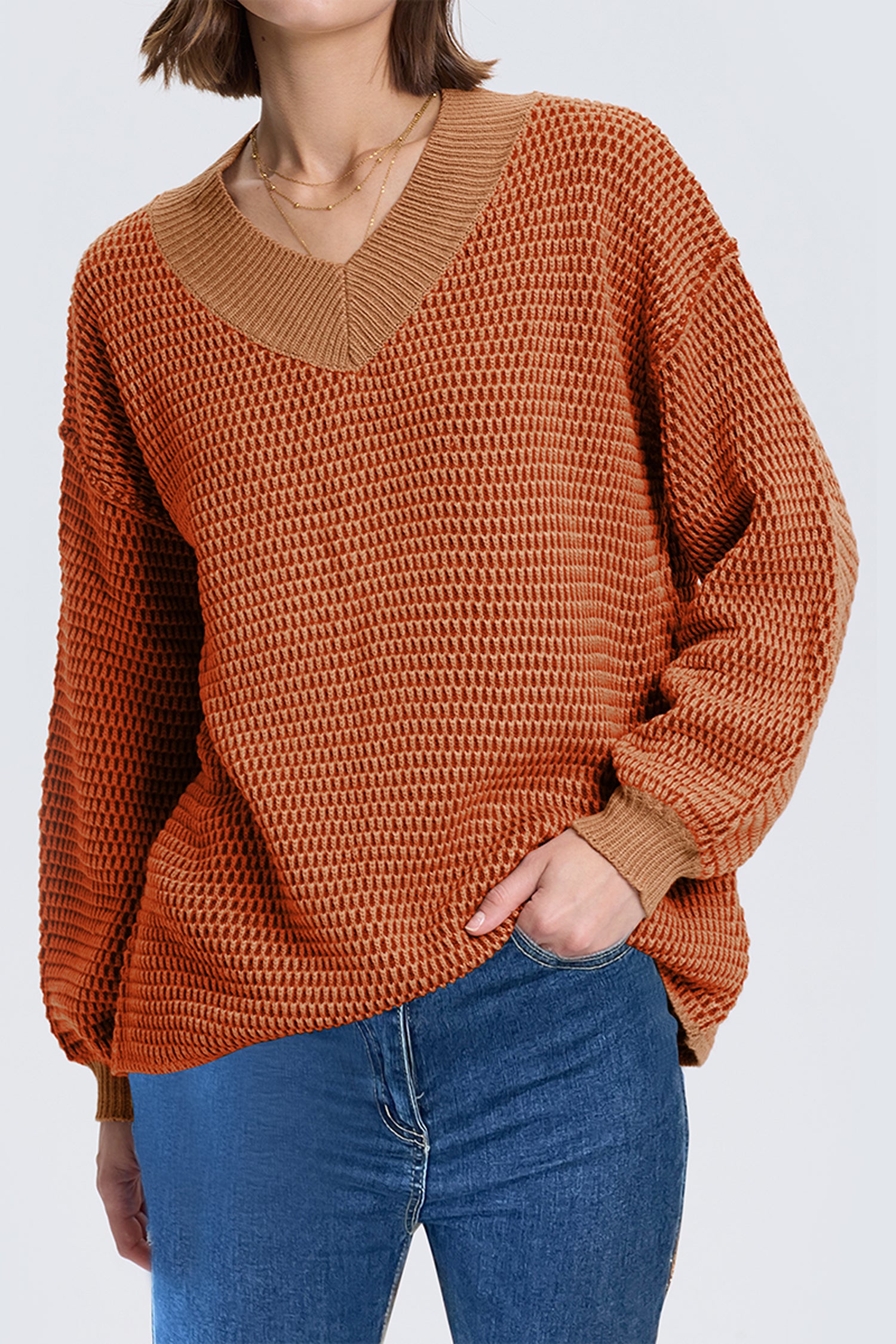 Cakulo Women's Oversized V-Neck Fall Sweater