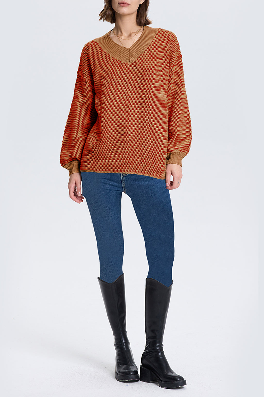 Cakulo Women's Oversized V-Neck Fall Sweater