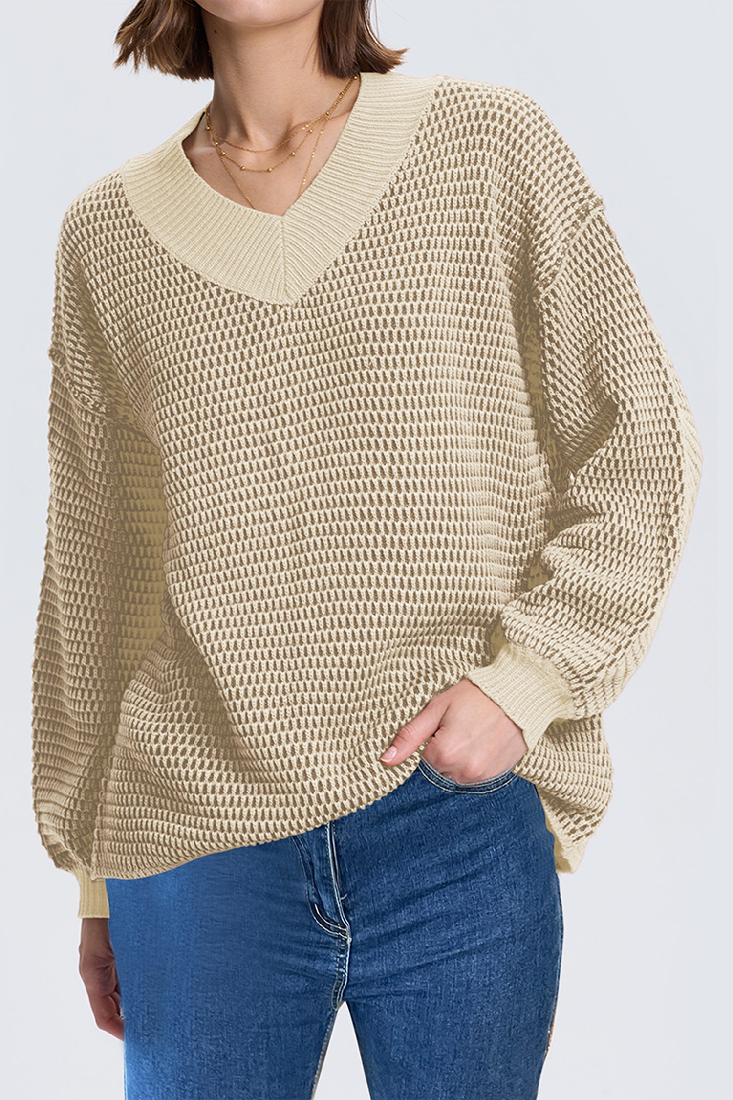 Cakulo Women's Oversized V-Neck Fall Sweater