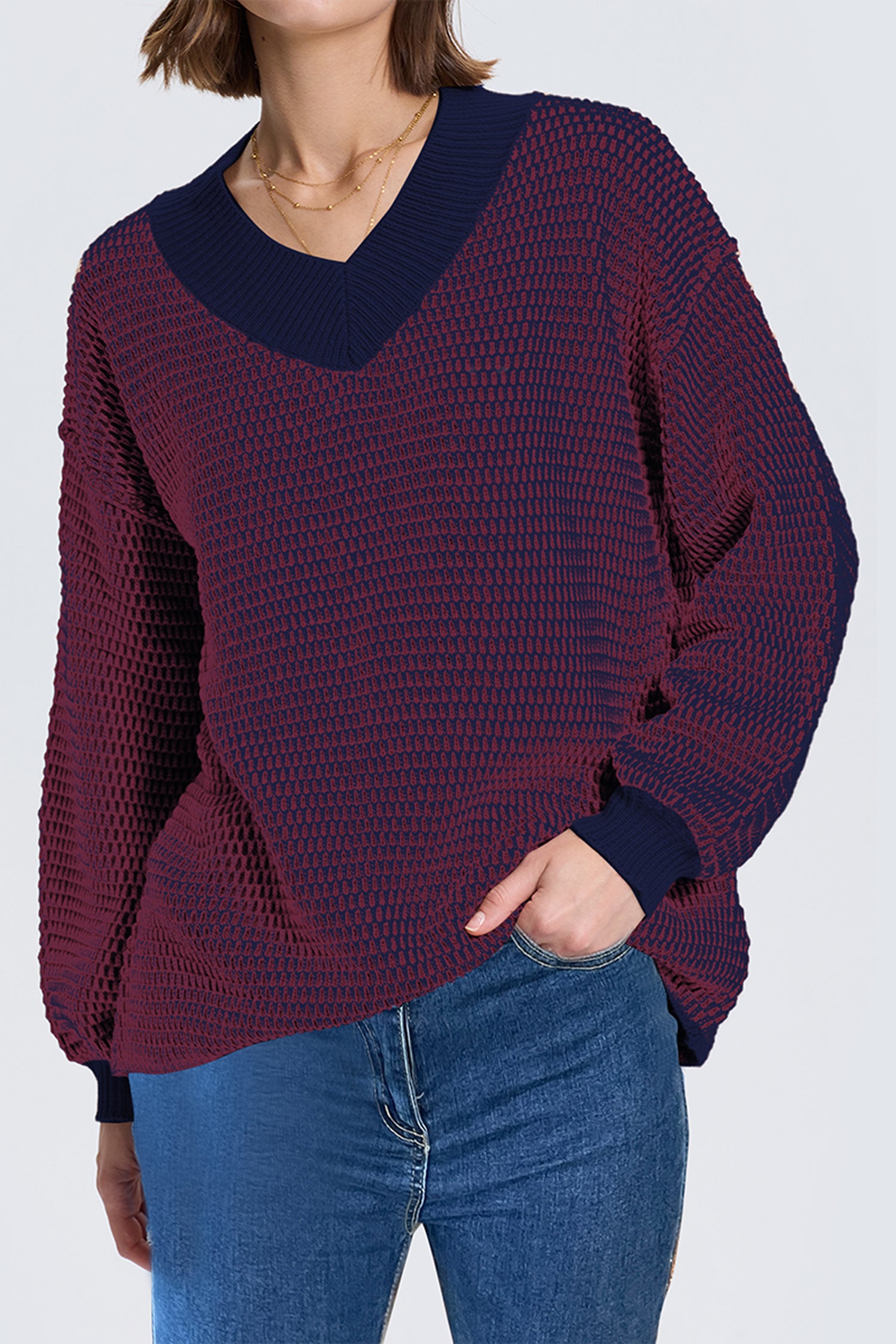 Cakulo Women's Oversized V-Neck Fall Sweater