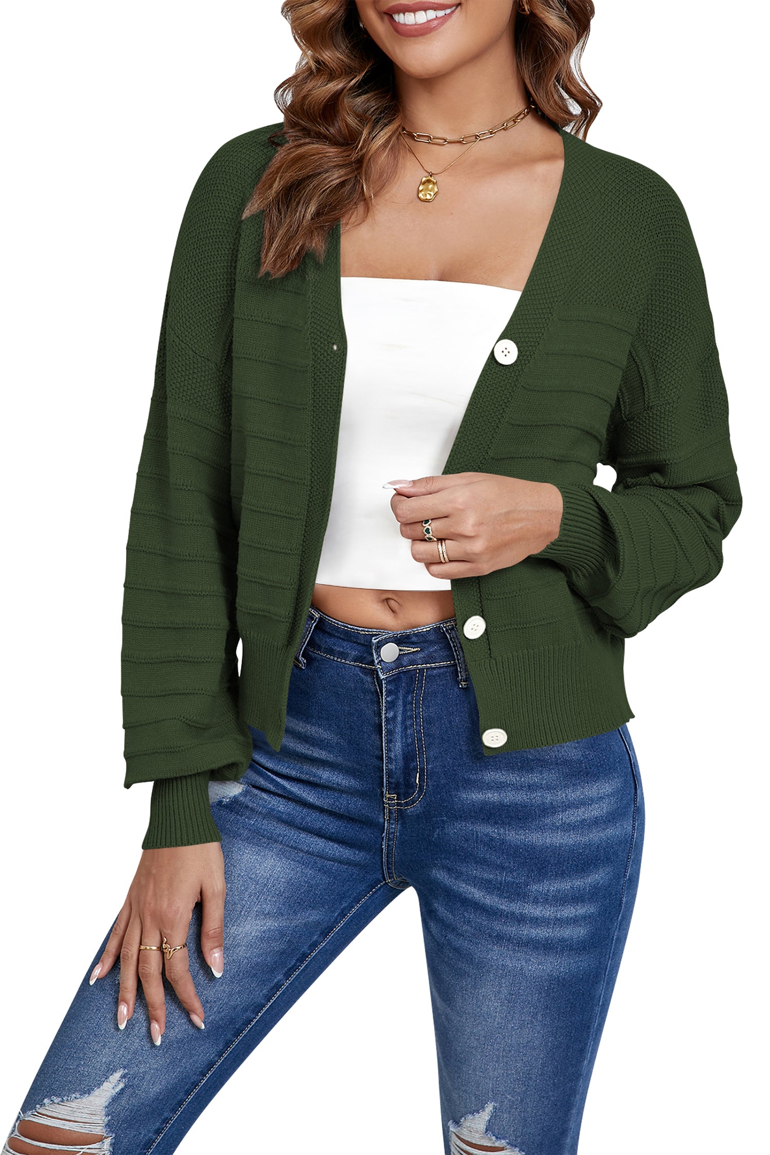 Cakulo Women's Cropped V Neck Button down Cardigan Sweaters