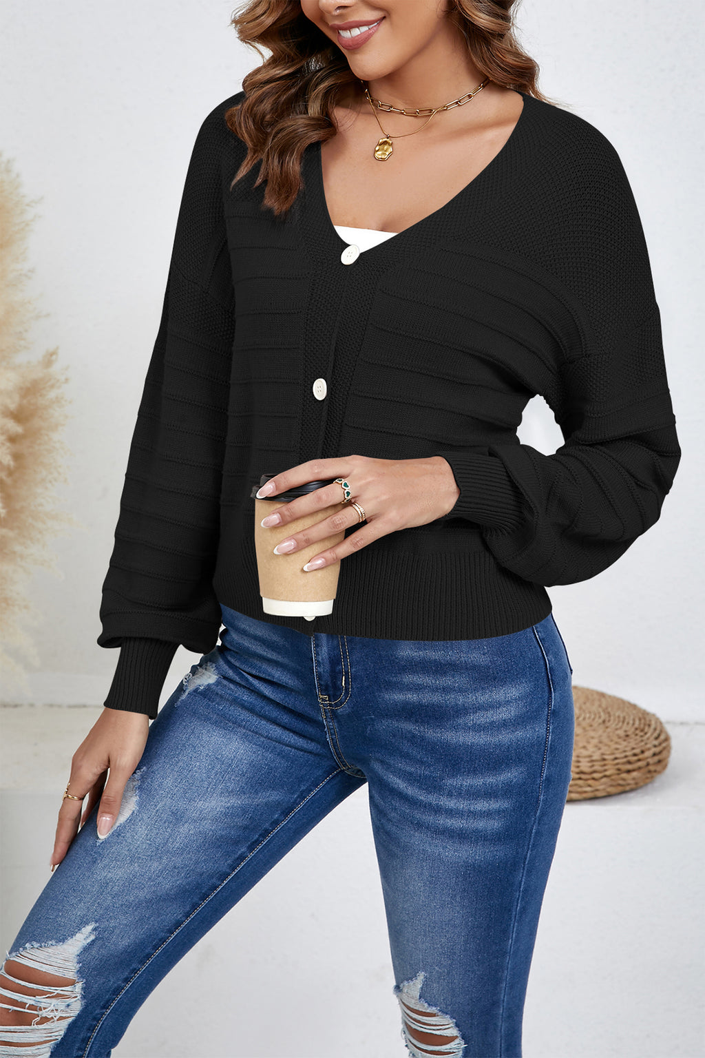 Cakulo Women's Cropped V Neck Button down Cardigan Sweaters