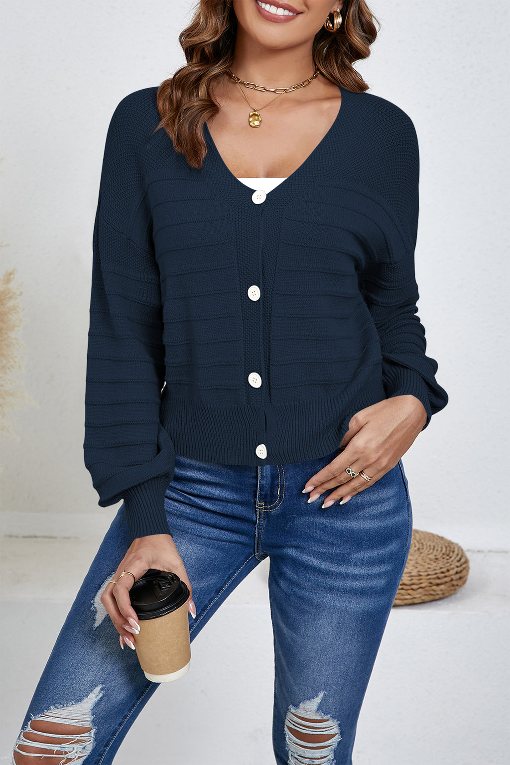 Cakulo Women's Cropped V Neck Button down Cardigan Sweaters