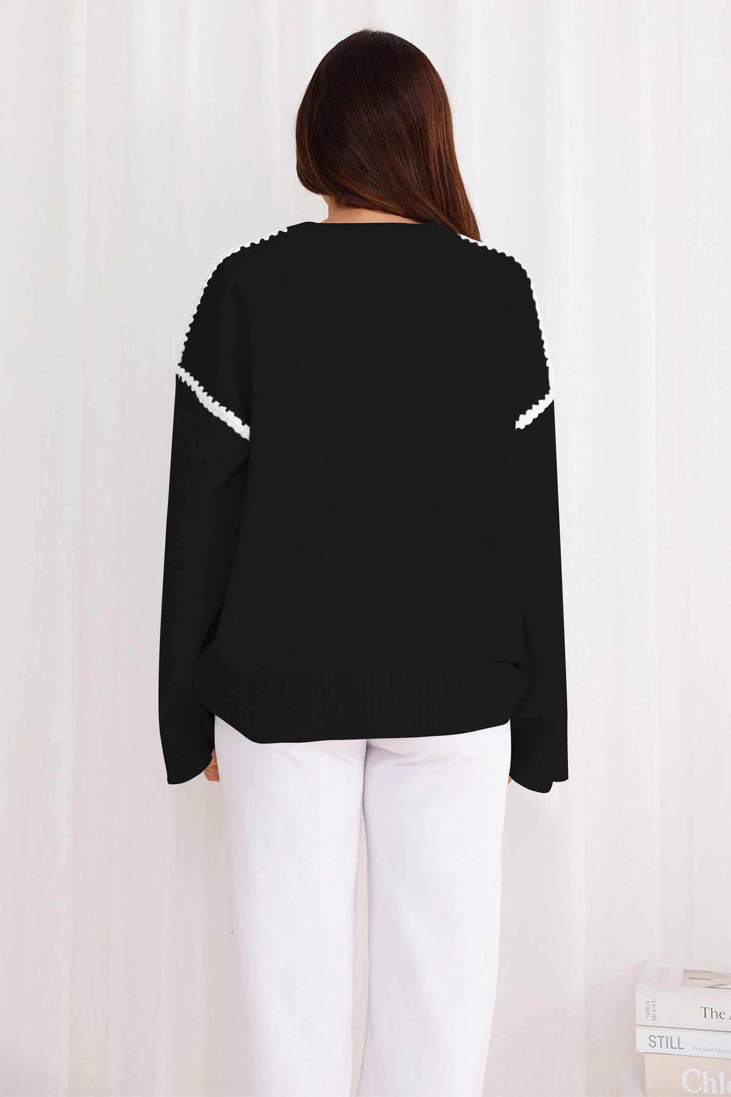 Cakulo Women's Oversized Sweaters Loose Fit Fall Crewneck Color Block Knit Pullover Sweater Tops