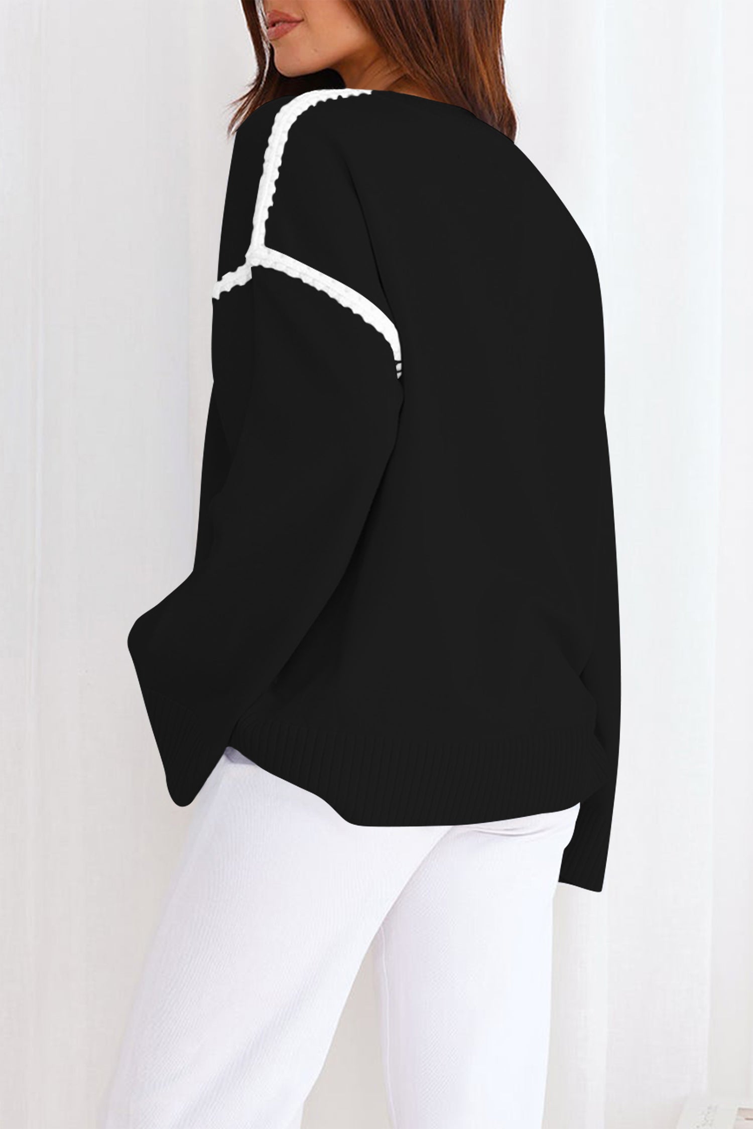 Cakulo Women's Oversized Sweaters Loose Fit Fall Crewneck Color Block Knit Pullover Sweater Tops