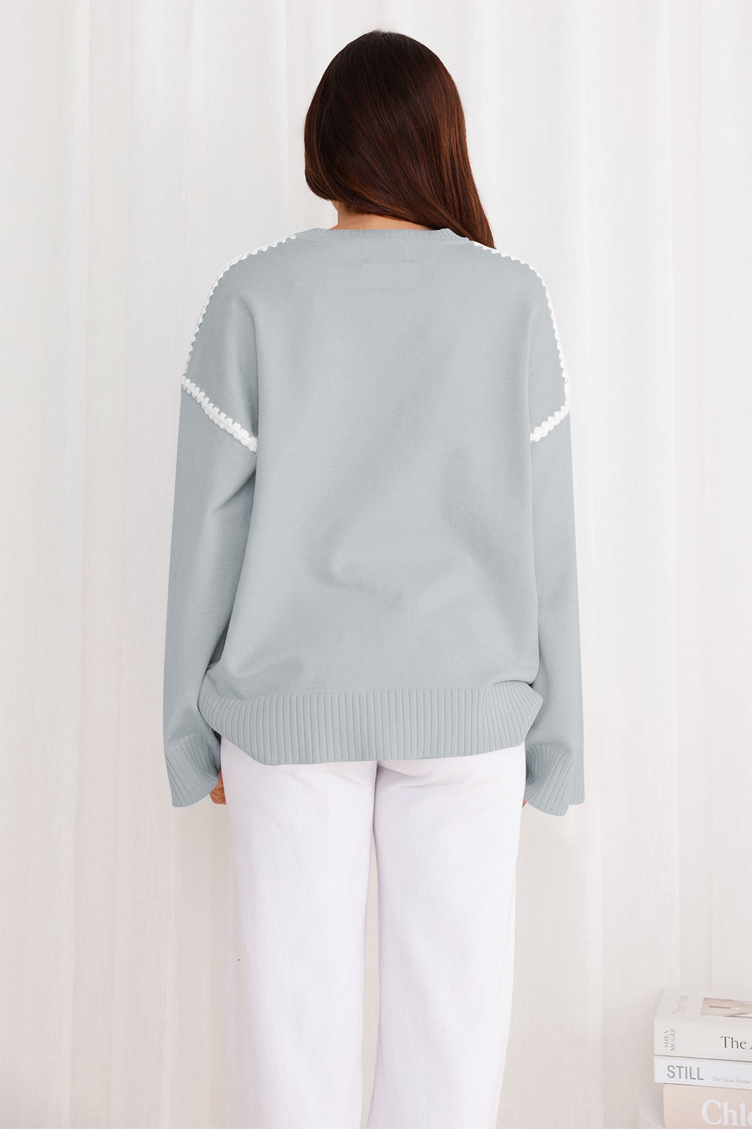 Cakulo Women's Oversized Sweaters Loose Fit Fall Crewneck Color Block Knit Pullover Sweater Tops
