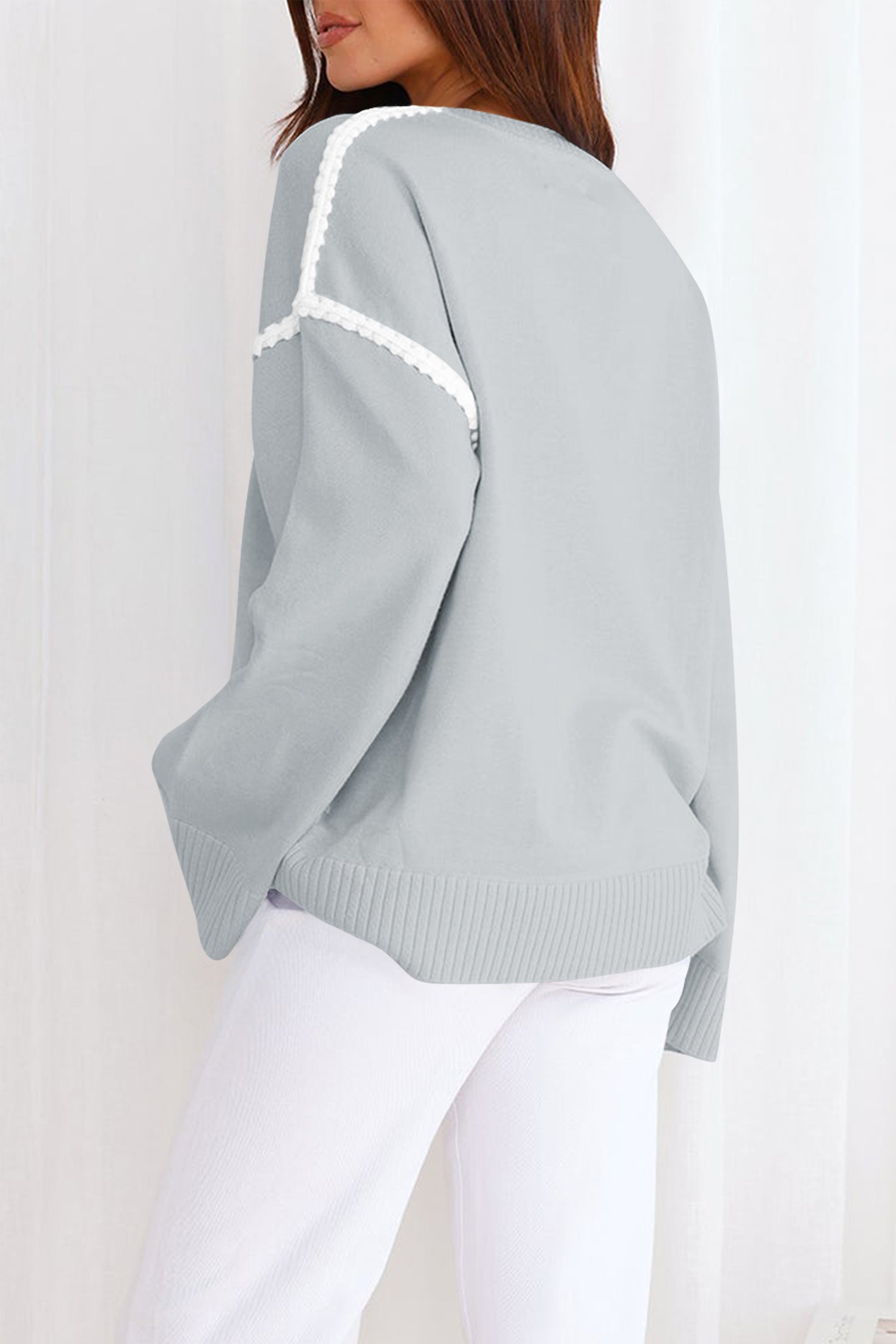 Cakulo Women's Oversized Sweaters Loose Fit Fall Crewneck Color Block Knit Pullover Sweater Tops