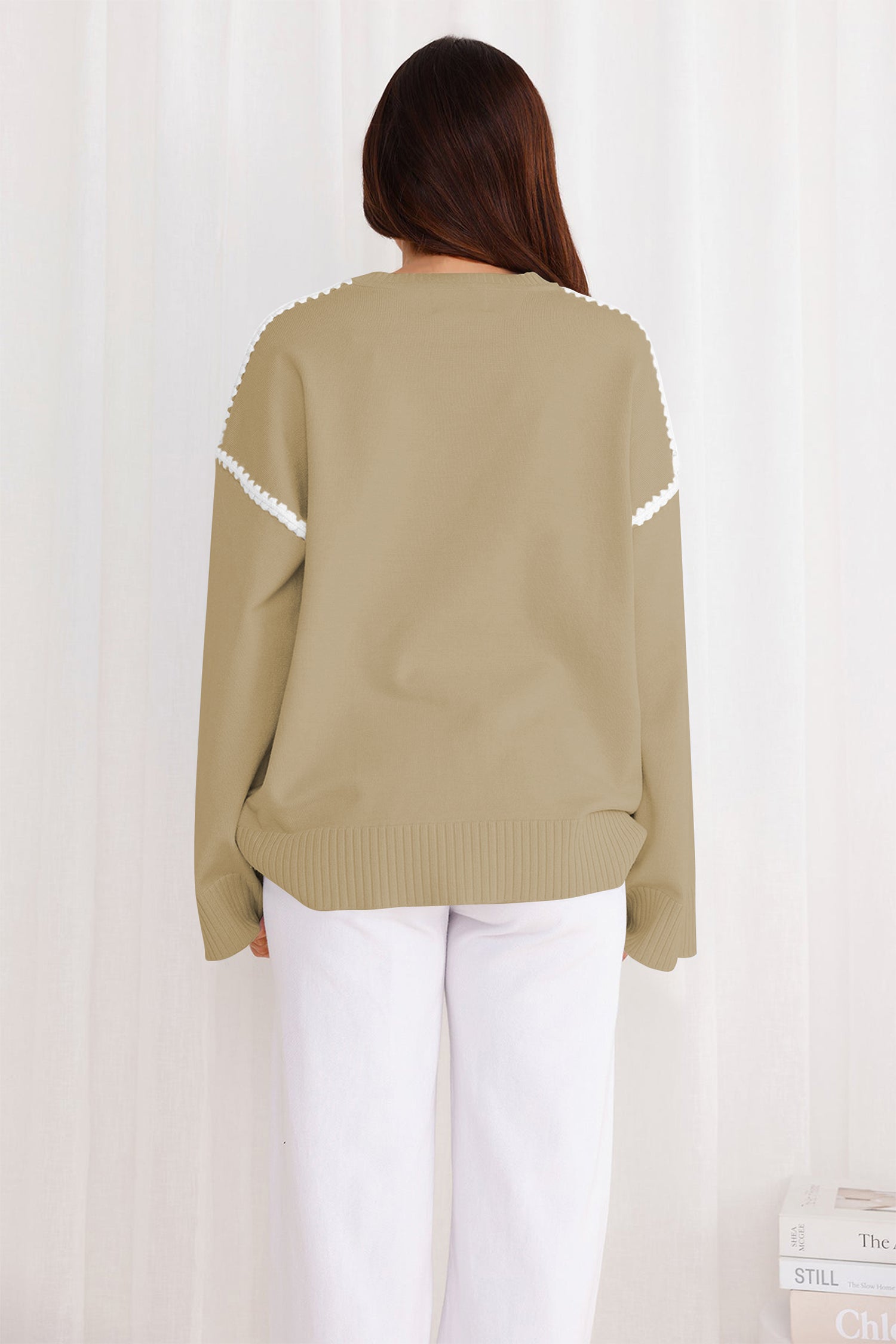 Cakulo Women's Oversized Sweaters Loose Fit Fall Crewneck Color Block Knit Pullover Sweater Tops