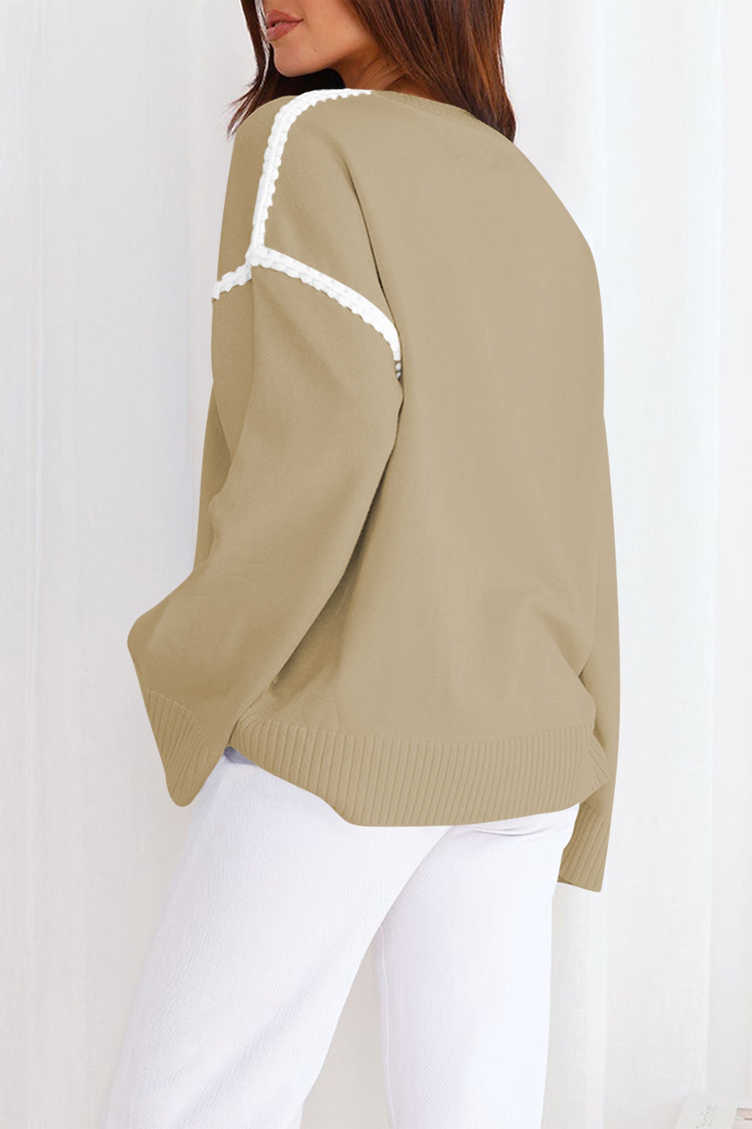 Cakulo Women's Oversized Sweaters Loose Fit Fall Crewneck Color Block Knit Pullover Sweater Tops
