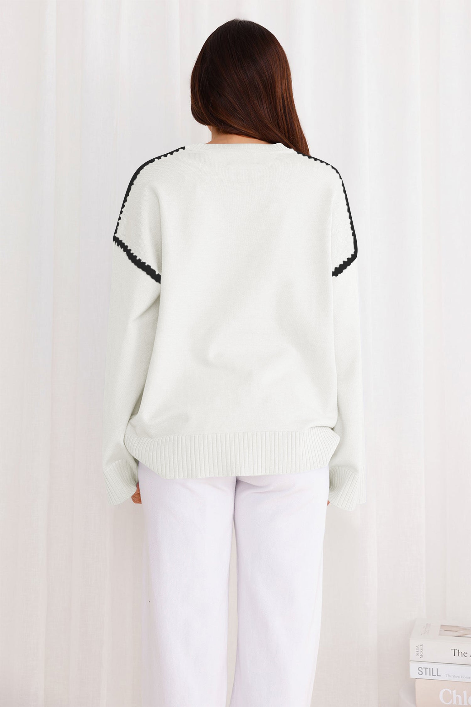 Cakulo Women's Oversized Sweaters Loose Fit Fall Crewneck Color Block Knit Pullover Sweater Tops