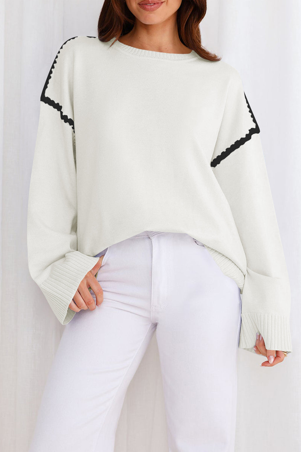 Cakulo Women's Oversized Sweaters Loose Fit Fall Crewneck Color Block Knit Pullover Sweater Tops