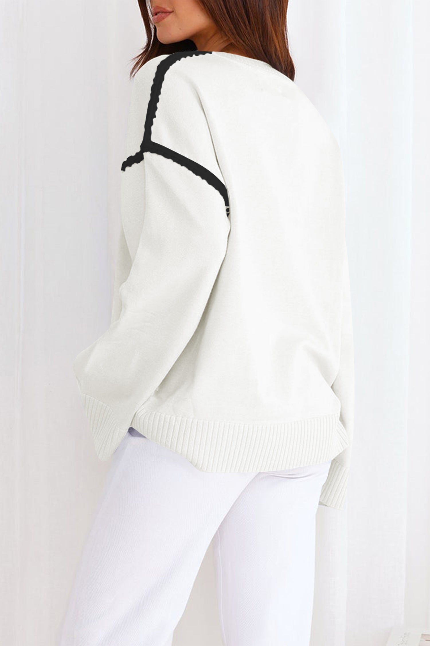 Cakulo Women's Oversized Sweaters Loose Fit Fall Crewneck Color Block Knit Pullover Sweater Tops