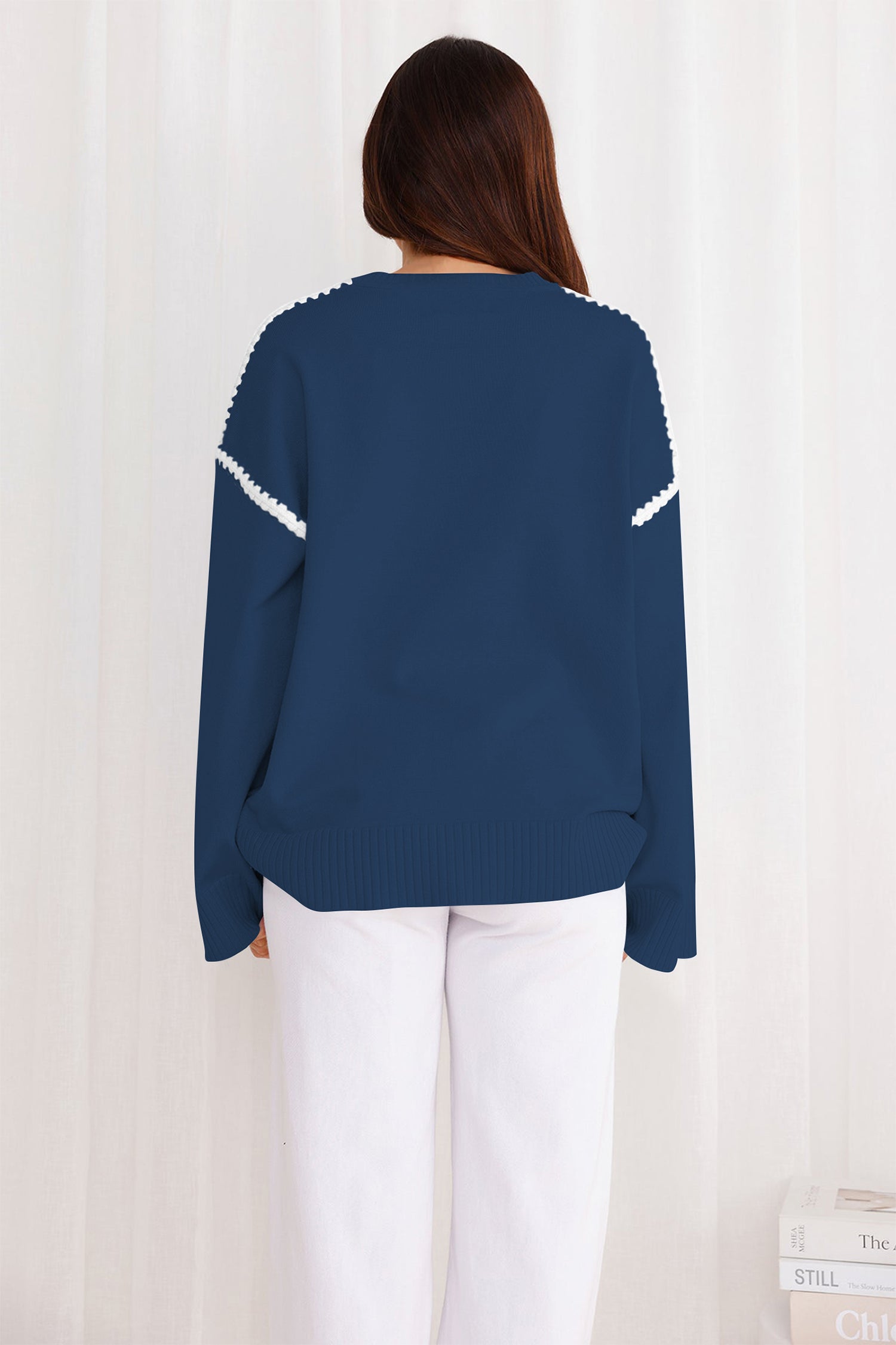 Cakulo Women's Oversized Sweaters Loose Fit Fall Crewneck Color Block Knit Pullover Sweater Tops