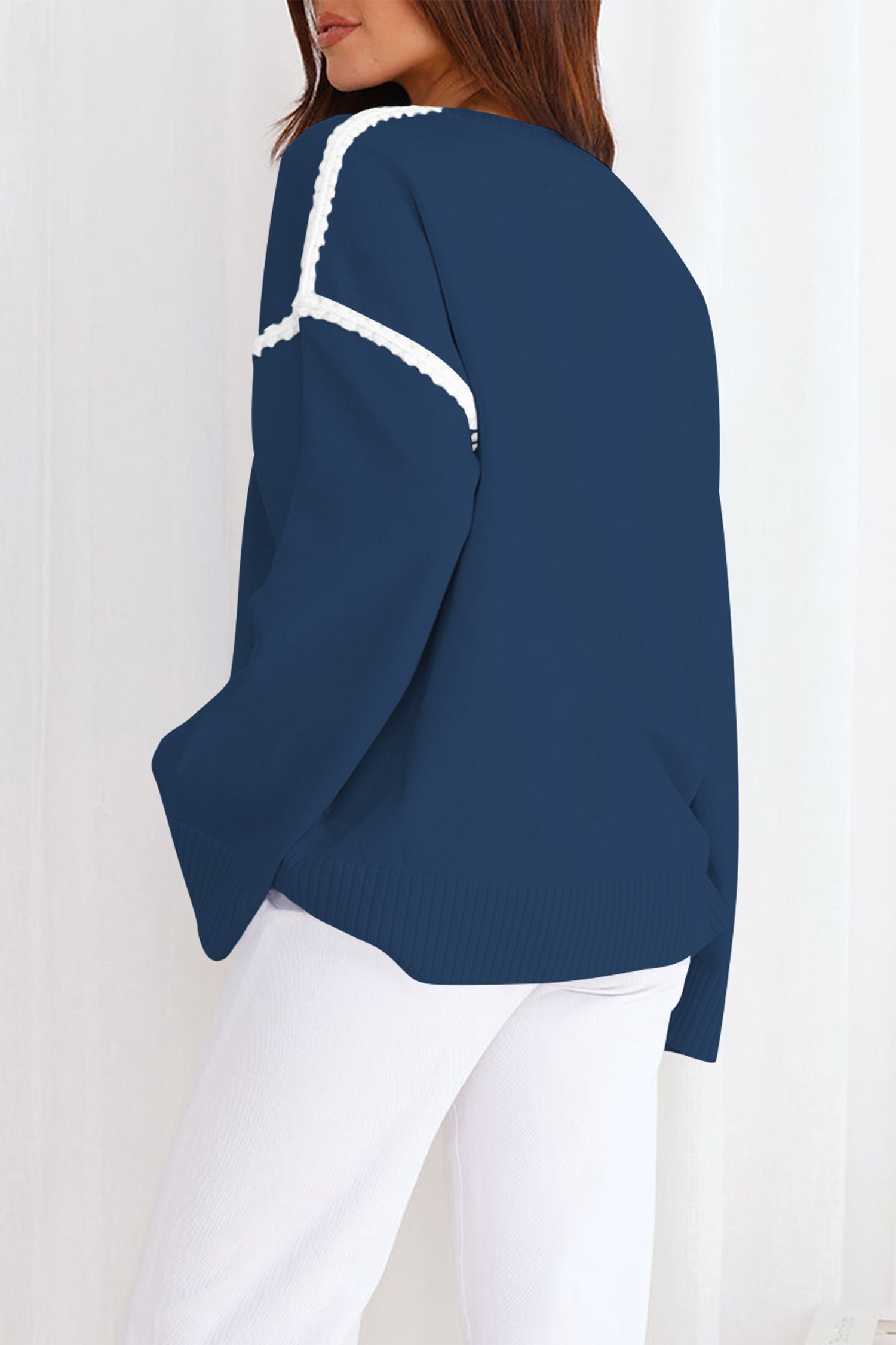 Cakulo Women's Oversized Sweaters Loose Fit Fall Crewneck Color Block Knit Pullover Sweater Tops
