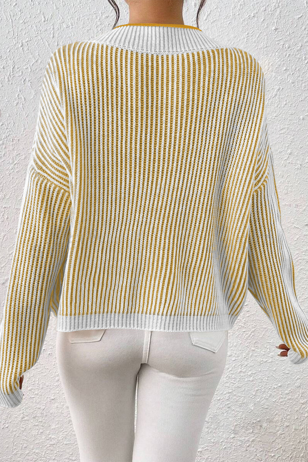 Cakulo Women's Fall Oversized Striped V-Neck Knit Sweater