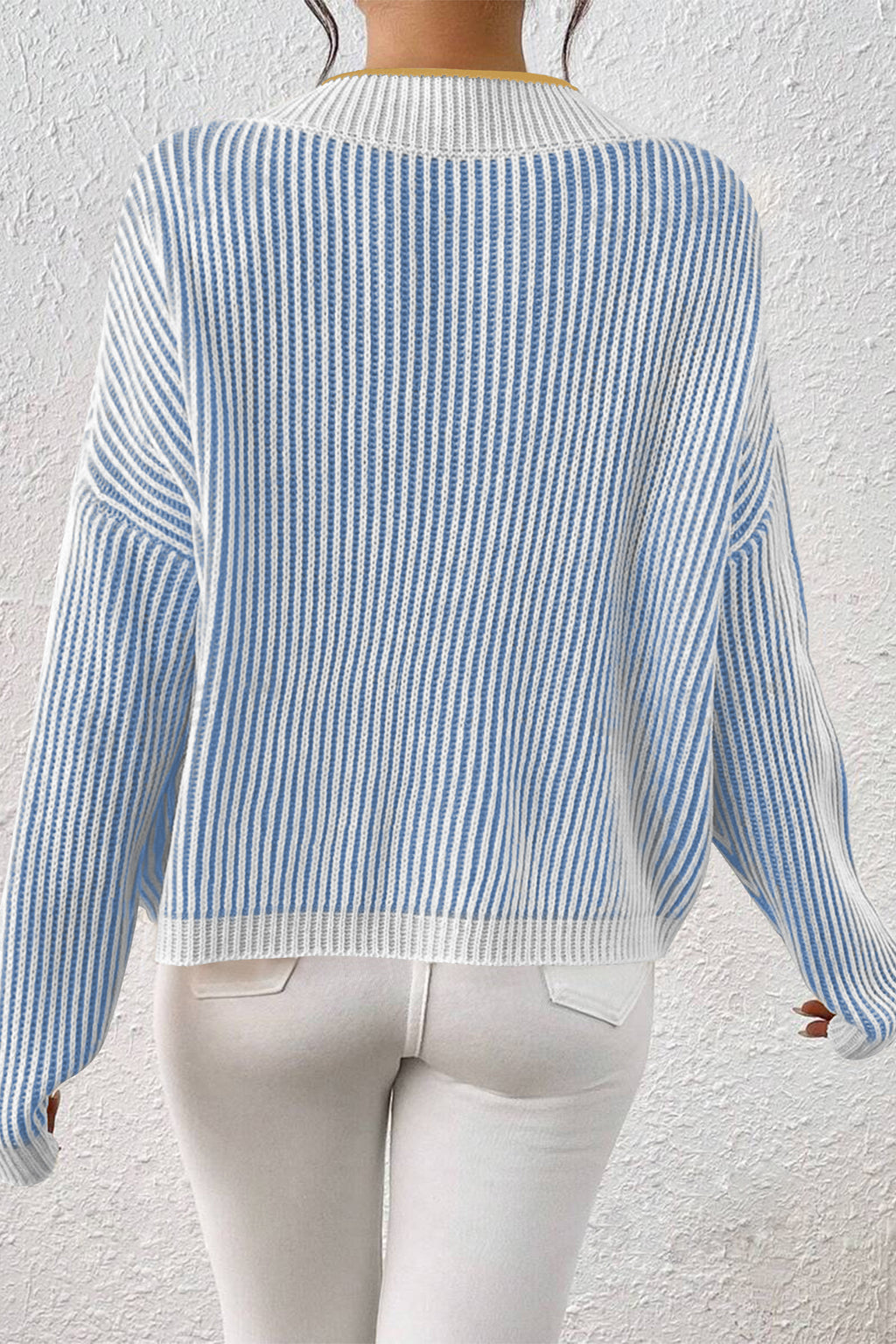 Cakulo Women's Fall Oversized Striped V-Neck Knit Sweater